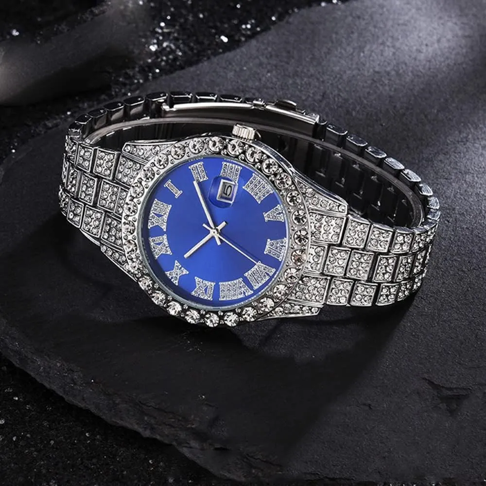 Hip Hop Iced Out Men's Rhinestone Watch Diamond Analog Quartz Watch