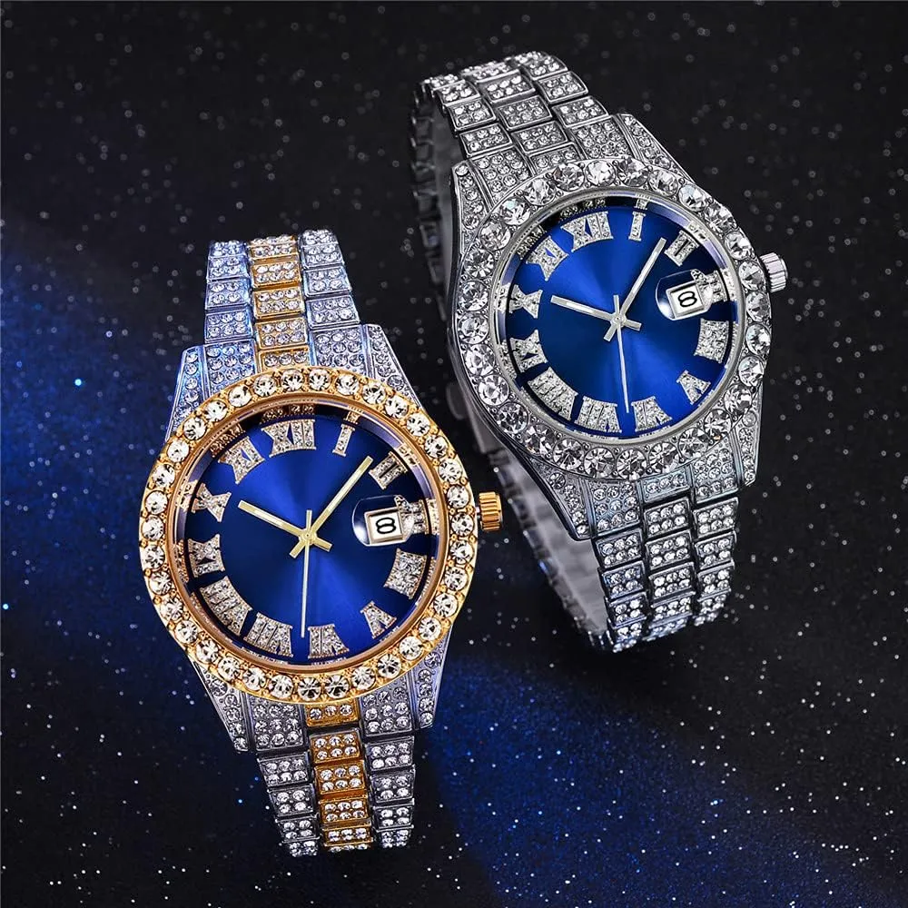 Hip Hop Iced Out Men's Rhinestone Watch Diamond Analog Quartz Watch