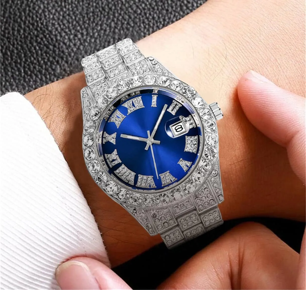Hip Hop Iced Out Men's Rhinestone Watch Diamond Analog Quartz Watch
