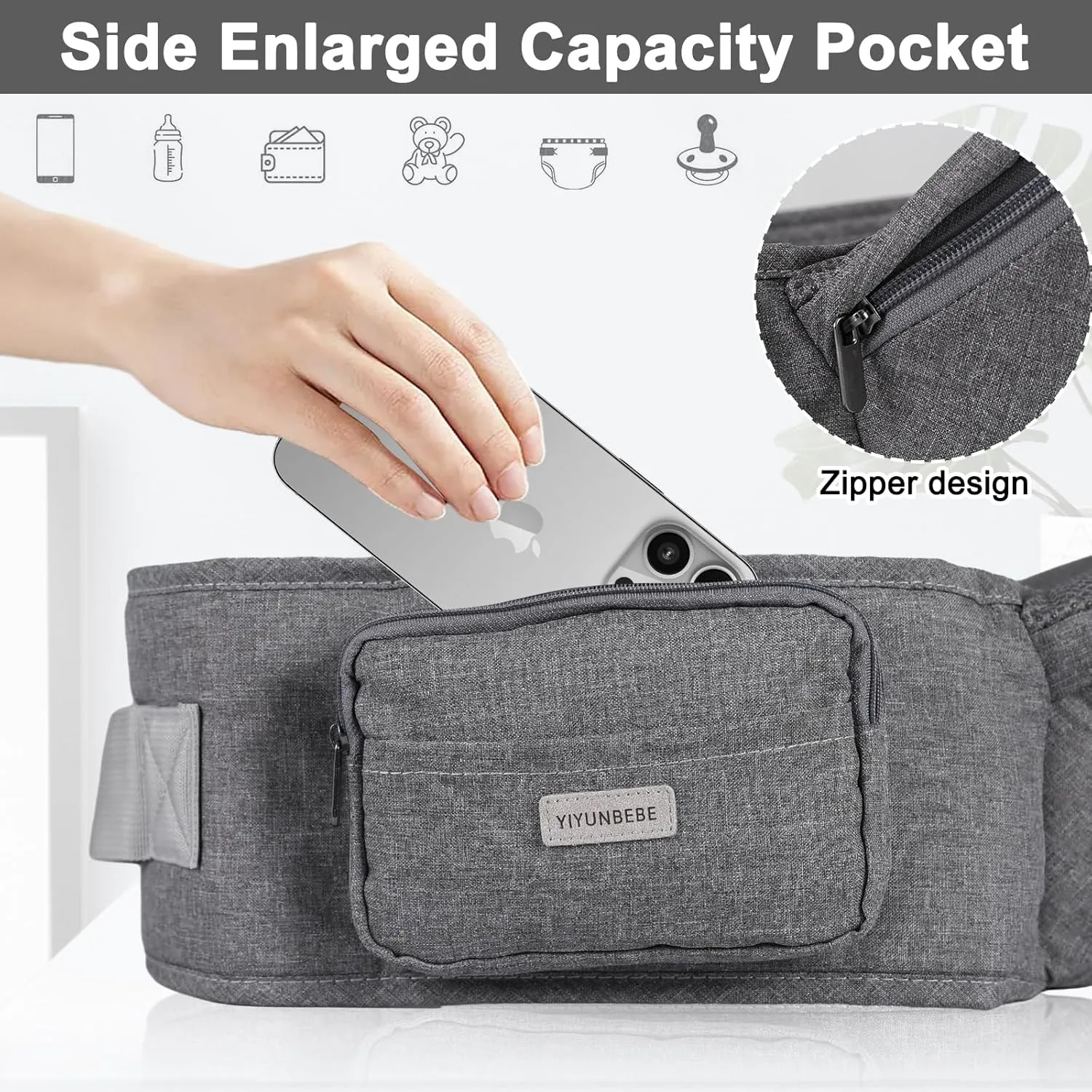 Hip Seat Baby Carrier, Baby Hip Carrier with Adjustable Waistband, Ergonomic No-Slipped Seat, Breathable Materials for Newborns to Toddlers（Grey