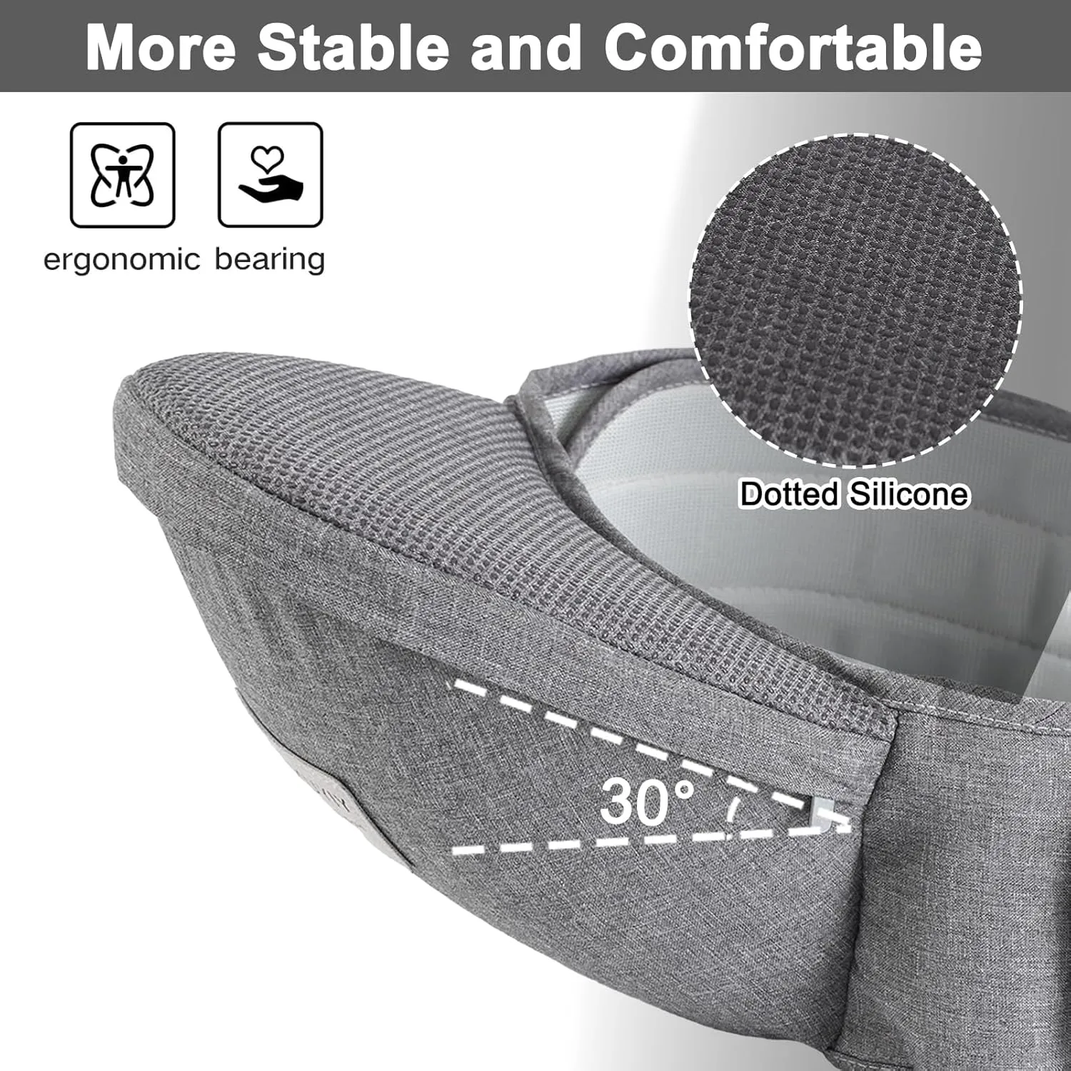 Hip Seat Baby Carrier, Baby Hip Carrier with Adjustable Waistband, Ergonomic No-Slipped Seat, Breathable Materials for Newborns to Toddlers（Grey