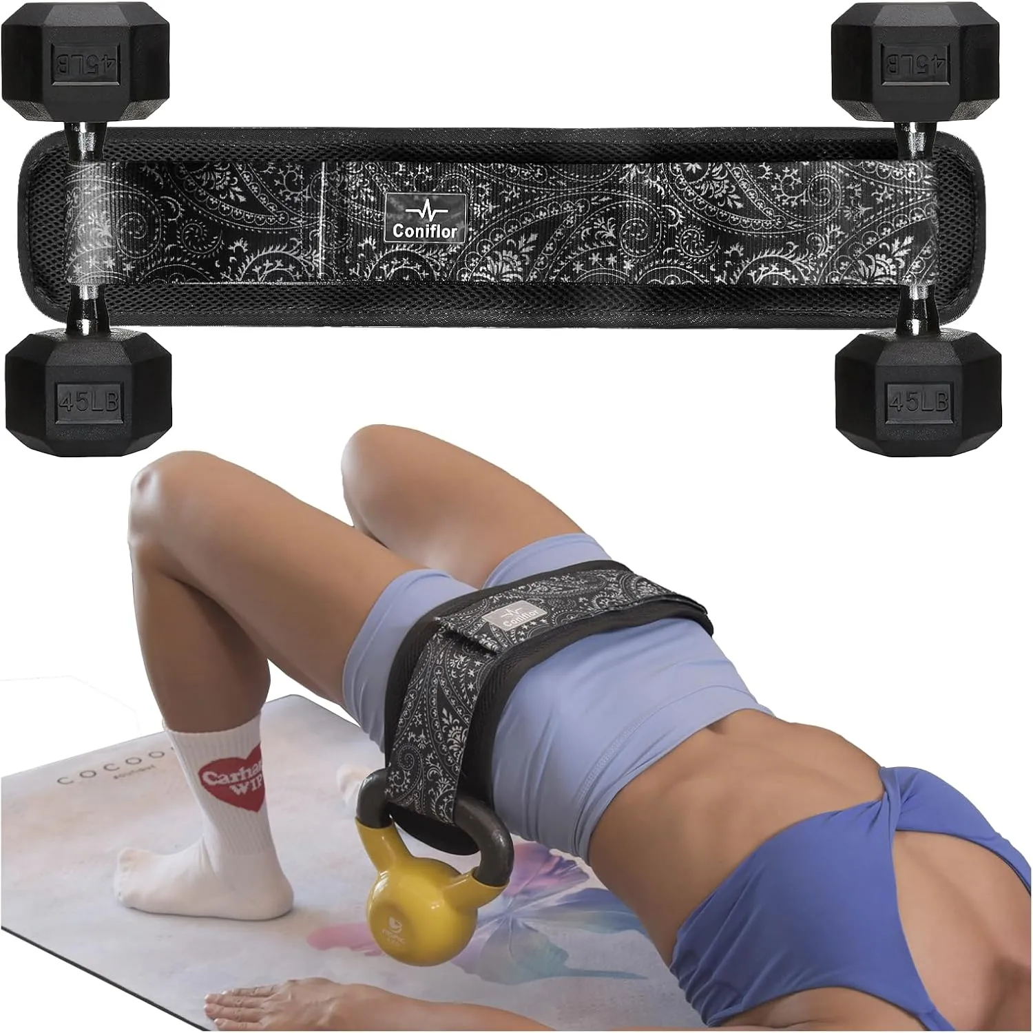 Hip Thrust Belt - Adjustable Fitness Belt for Dumbbells, Kettlebells, Weight Plates - Support Up to 100 lbs - Upgrade Slip-Resistant Pad for Safe and Comfortable Glute Workouts at Home or Gym