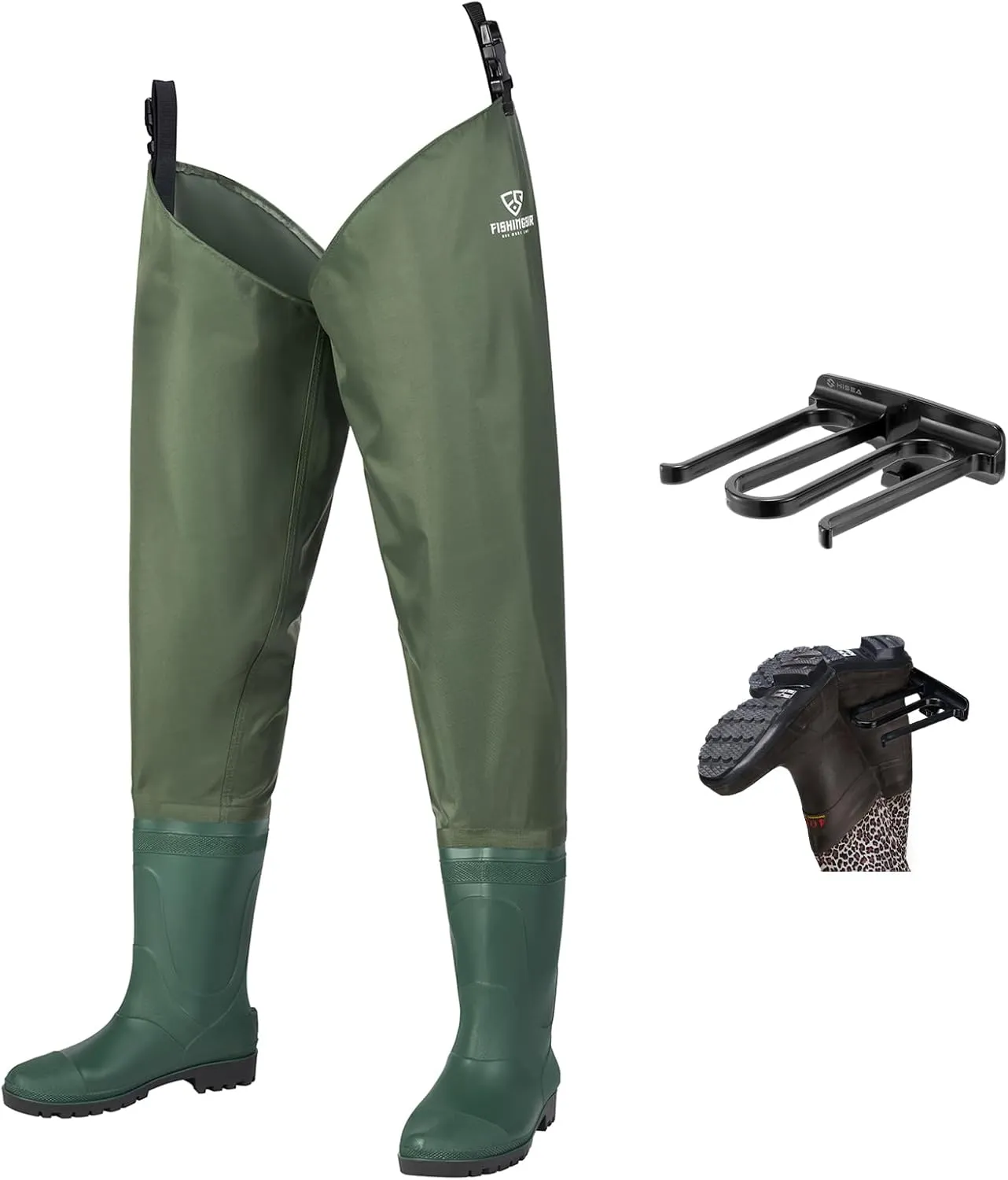 Hip Waders Waterproof Hip Boots Cleated 2-Ply Nylon/PVC Fishing Hip Wader