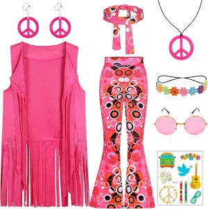 Hippie Costume for Girls Kids 60s 70s Hippie Outfits Set Halloween Party Dress Up