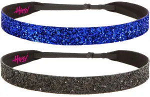 Hipsy Adjustable No Slip Wide Bling Glitter Headband 2-packs for Women Girls & Teens (Black & Royal Blue)