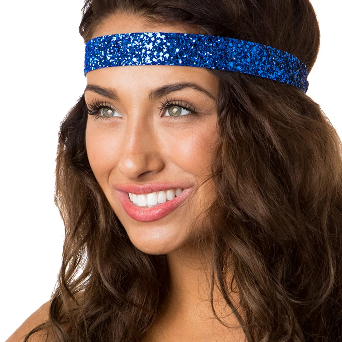 Hipsy Adjustable No Slip Wide Bling Glitter Headband 2-packs for Women Girls & Teens (Black & Royal Blue)