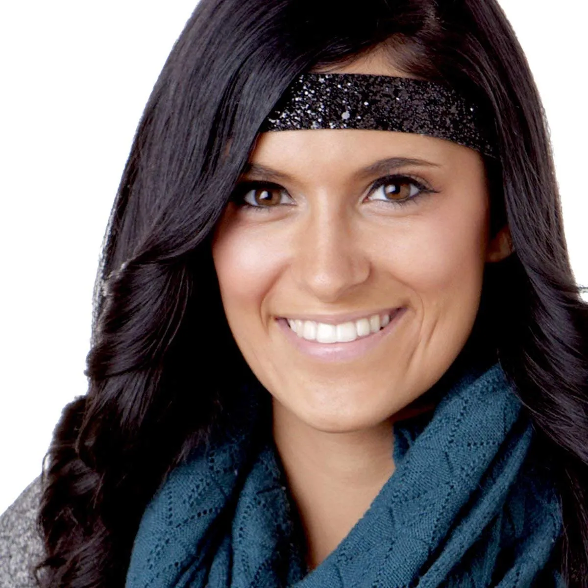 Hipsy Adjustable No Slip Wide Bling Glitter Headband 2-packs for Women Girls & Teens (Black & Royal Blue)