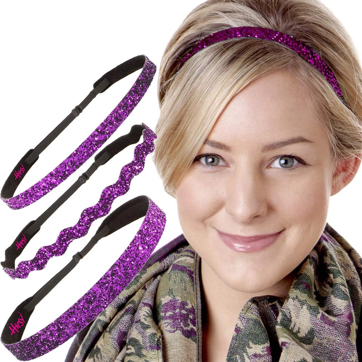 Hipsy PETITE Size, Adjustable No Slip Sparkly Bling Mixed 3pk Headbands for Women Girls & Teens (Bling Glitter Mixed Fuchsia)