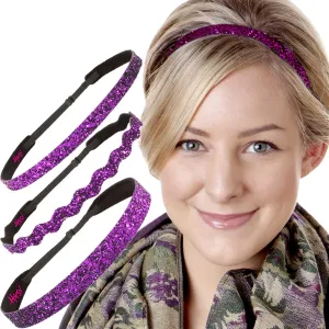 Hipsy PETITE Size, Adjustable No Slip Sparkly Bling Mixed 3pk Headbands for Women Girls & Teens (Bling Glitter Mixed Fuchsia)