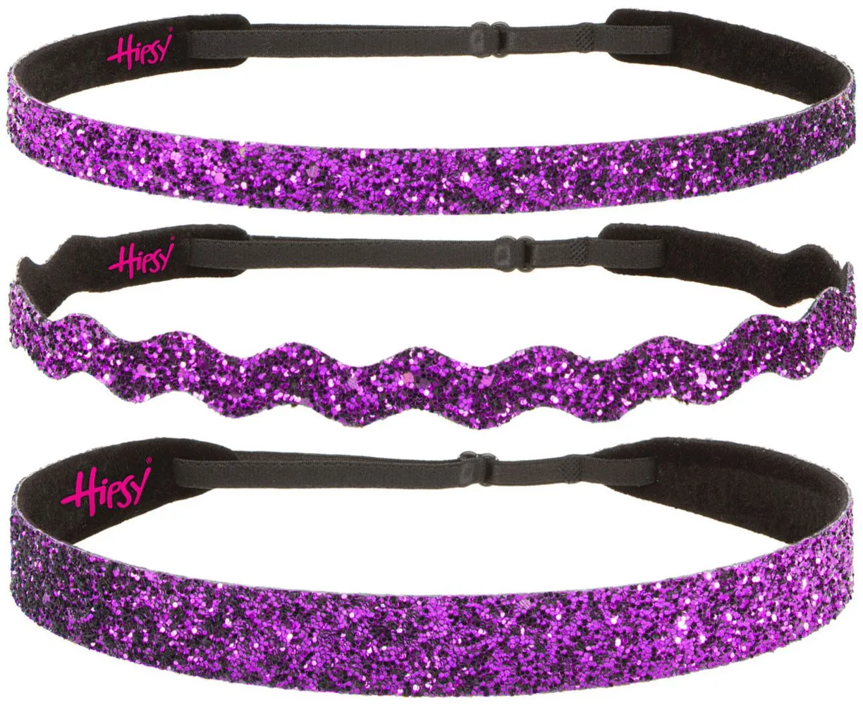 Hipsy PETITE Size, Adjustable No Slip Sparkly Bling Mixed 3pk Headbands for Women Girls & Teens (Bling Glitter Mixed Fuchsia)