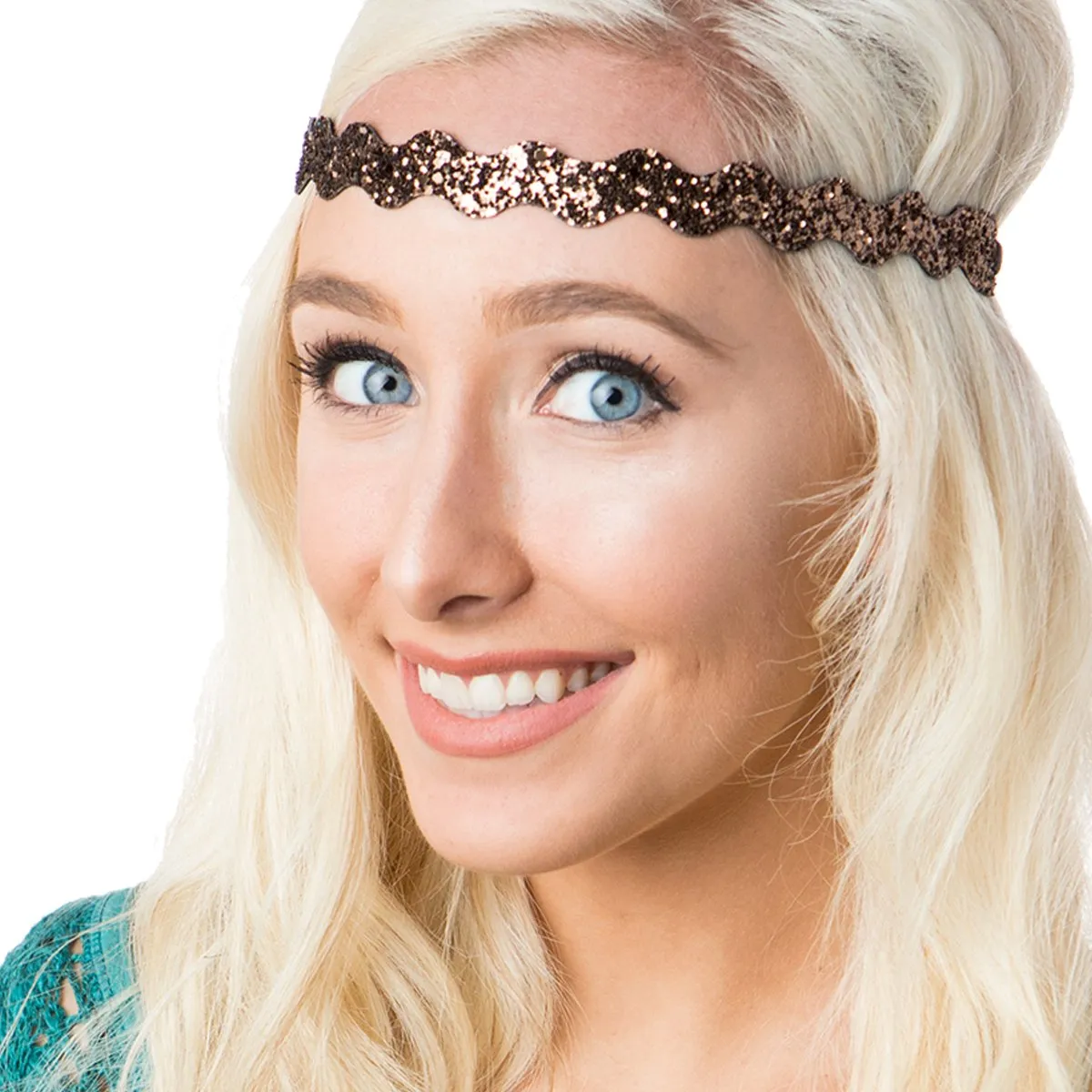 Hipsy PETITE Size, Adjustable No Slip Sparkly Bling Mixed 4pk Headbands for Women Girls & Teens (Bling Glitter Mixed Brown)