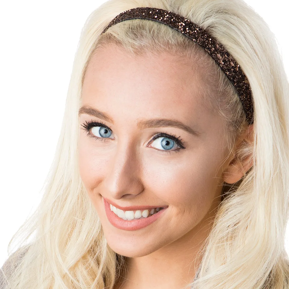 Hipsy PETITE Size, Adjustable No Slip Sparkly Bling Mixed 4pk Headbands for Women Girls & Teens (Bling Glitter Mixed Brown)