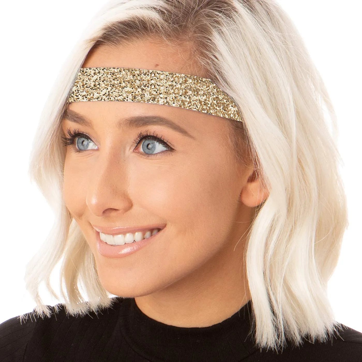 Hipsy PLUS Size, Adjustable No Slip Sparkly Bling Mixed 3pk Headbands for Women Girls & Teens (Bling Glitter Mixed Gold)