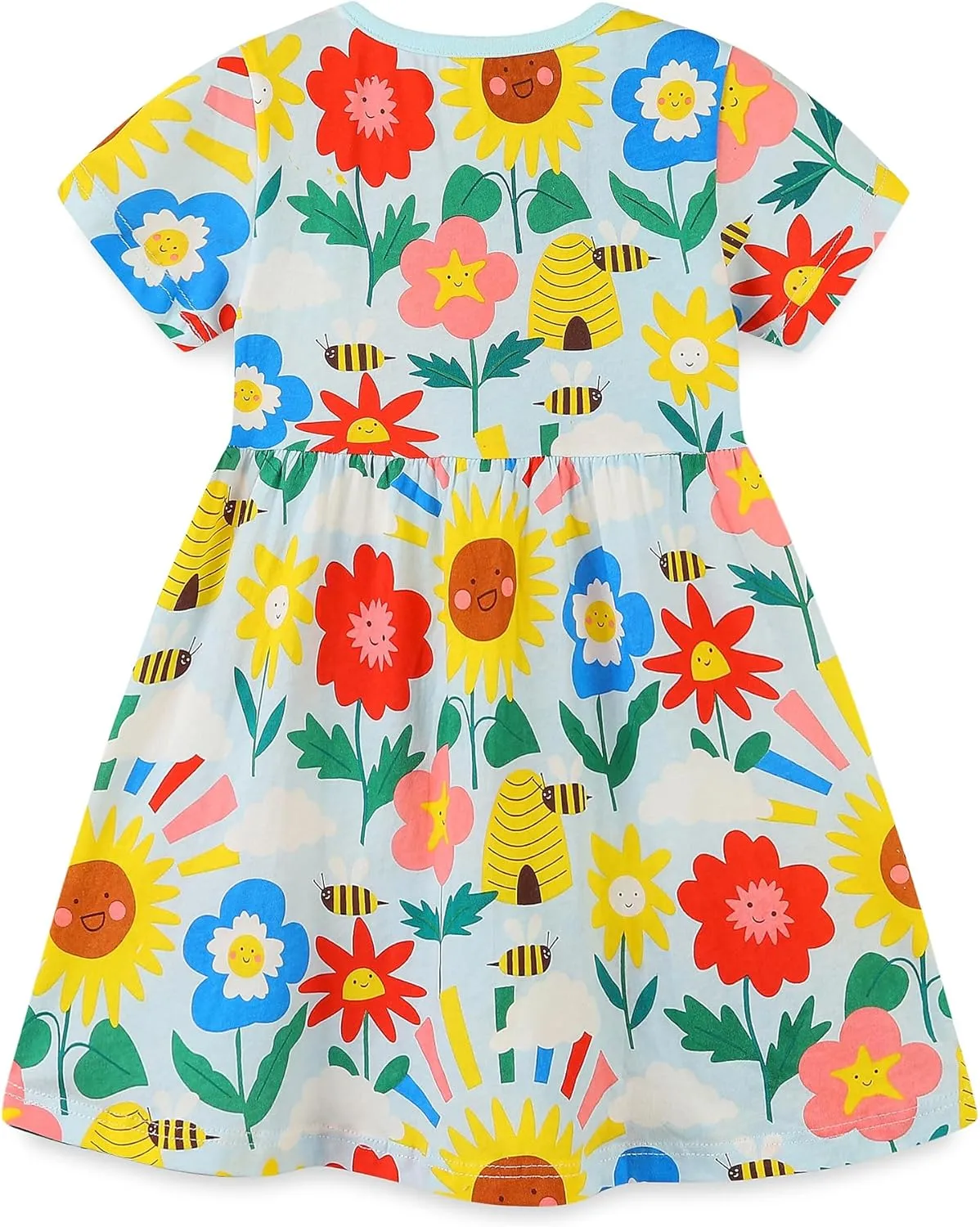 Hongshilian Toddler Girl Cotton Casual Dress Cartoon Appliques Short Sleeve Tunic Jersey Clothing