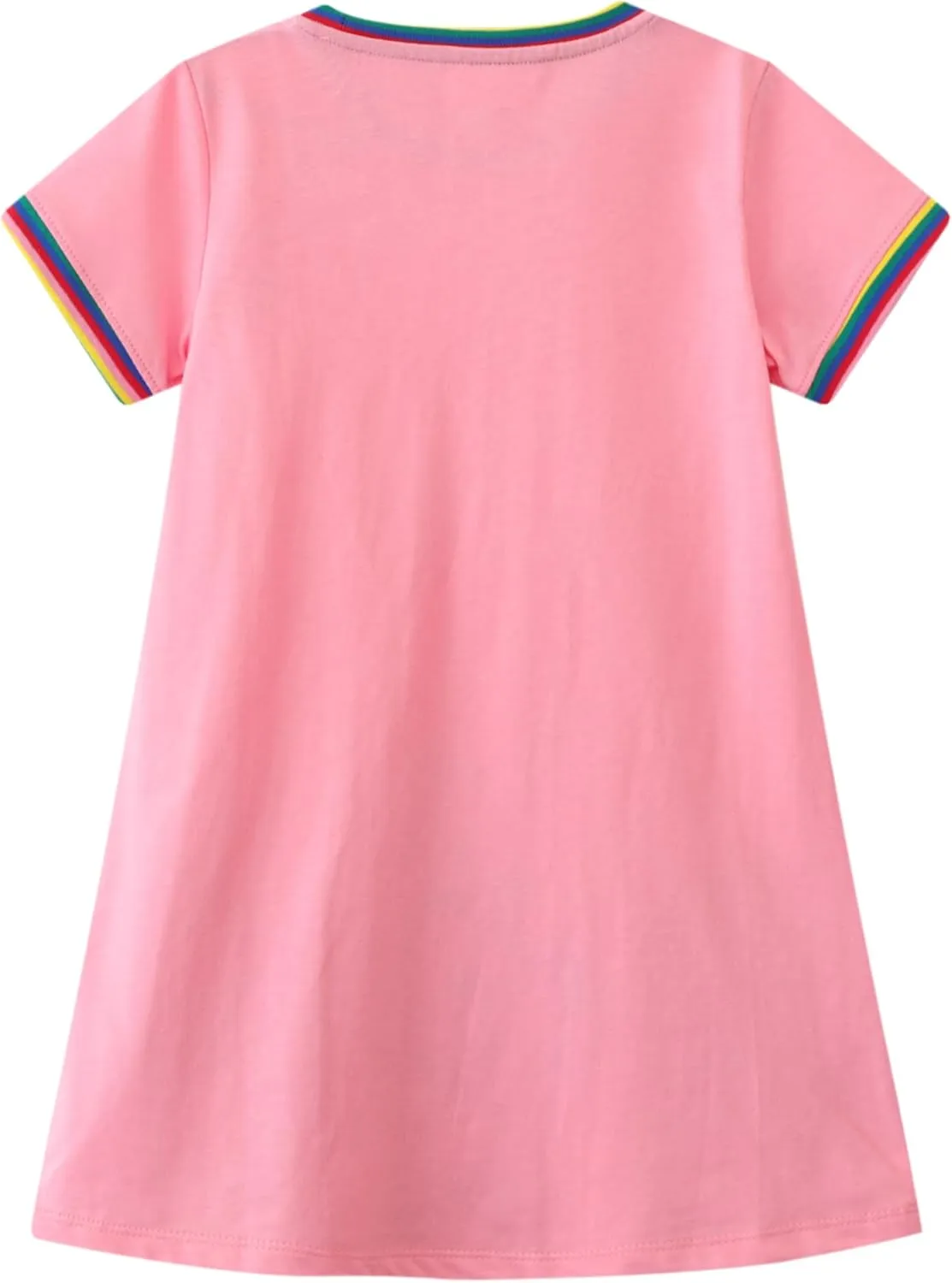 Hongshilian Toddler Girl Cotton Casual Dress Cartoon Appliques Short Sleeve Tunic Jersey Clothing