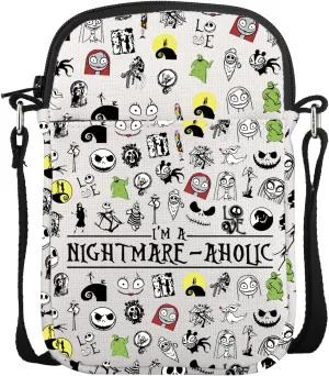 Horror Cartoon Messenger Bags Nightmare Skeleton Theme Crossbody Purse Bag Halloween Party Gift Jack and Sally Zipper Pouch