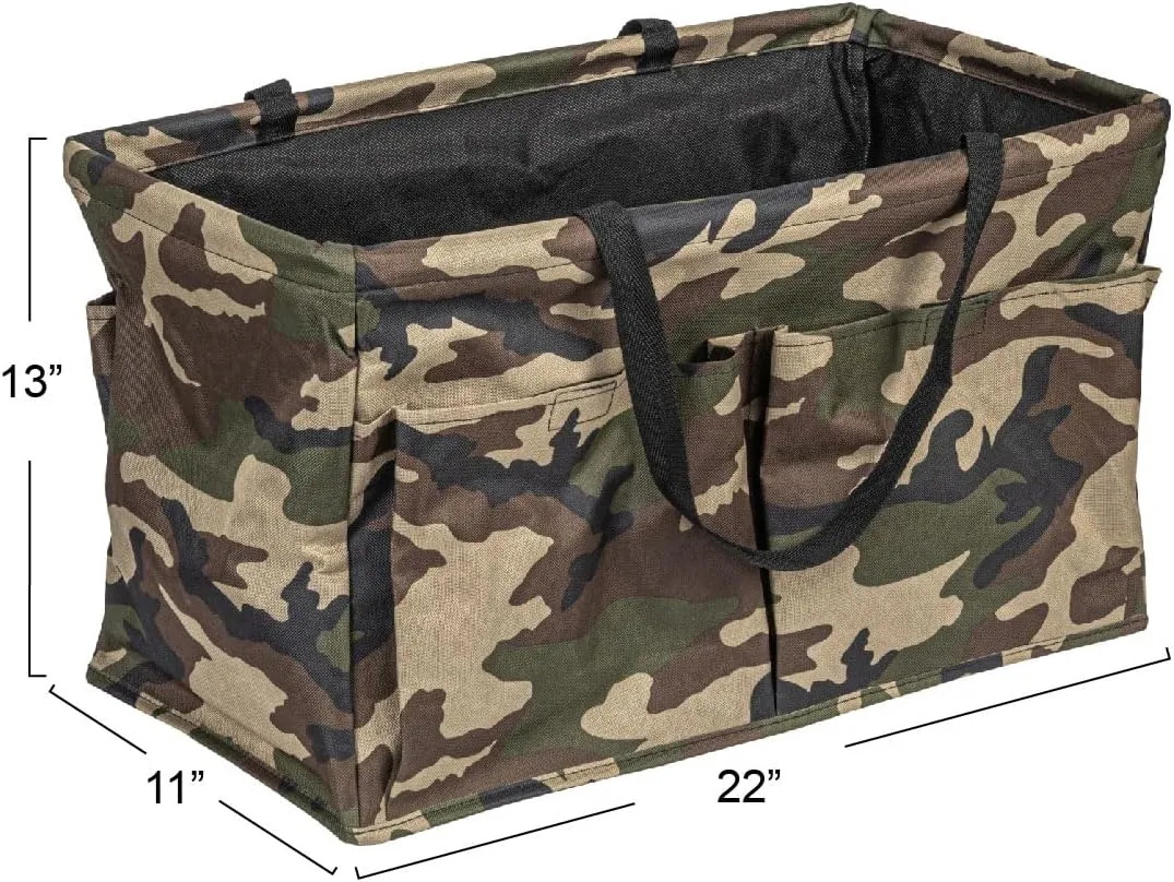 Household Essentials Krush Container All-Purpose Utility Tote, Water-Resistant Vinyl Lining with Pockets, Camo
