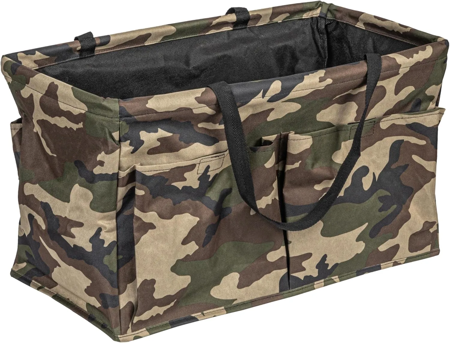 Household Essentials Krush Container All-Purpose Utility Tote, Water-Resistant Vinyl Lining with Pockets, Camo