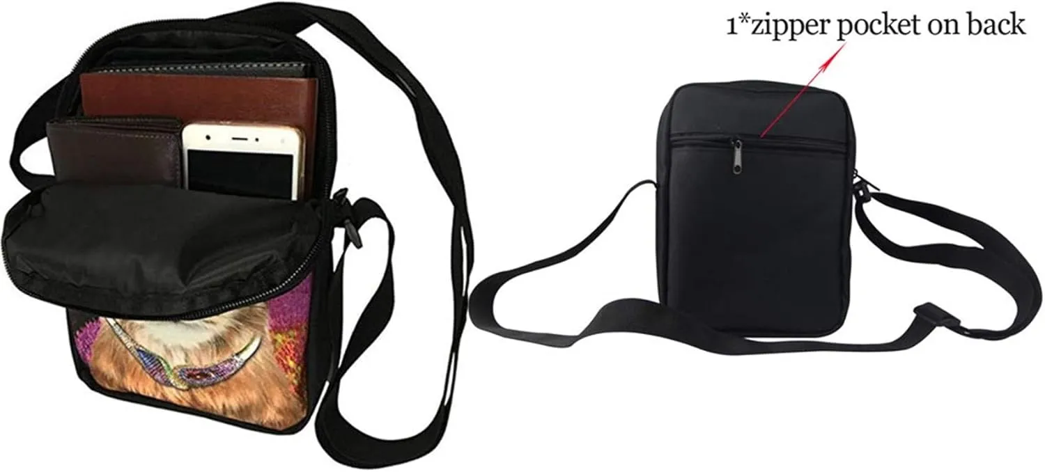 HUGS IDEA Small Messenger Bags Galaxy Dachshund Rose Print Shoulder Crossbody Bag for Womens Girls Lightweight Zipper Satchel Handbag for Travel School
