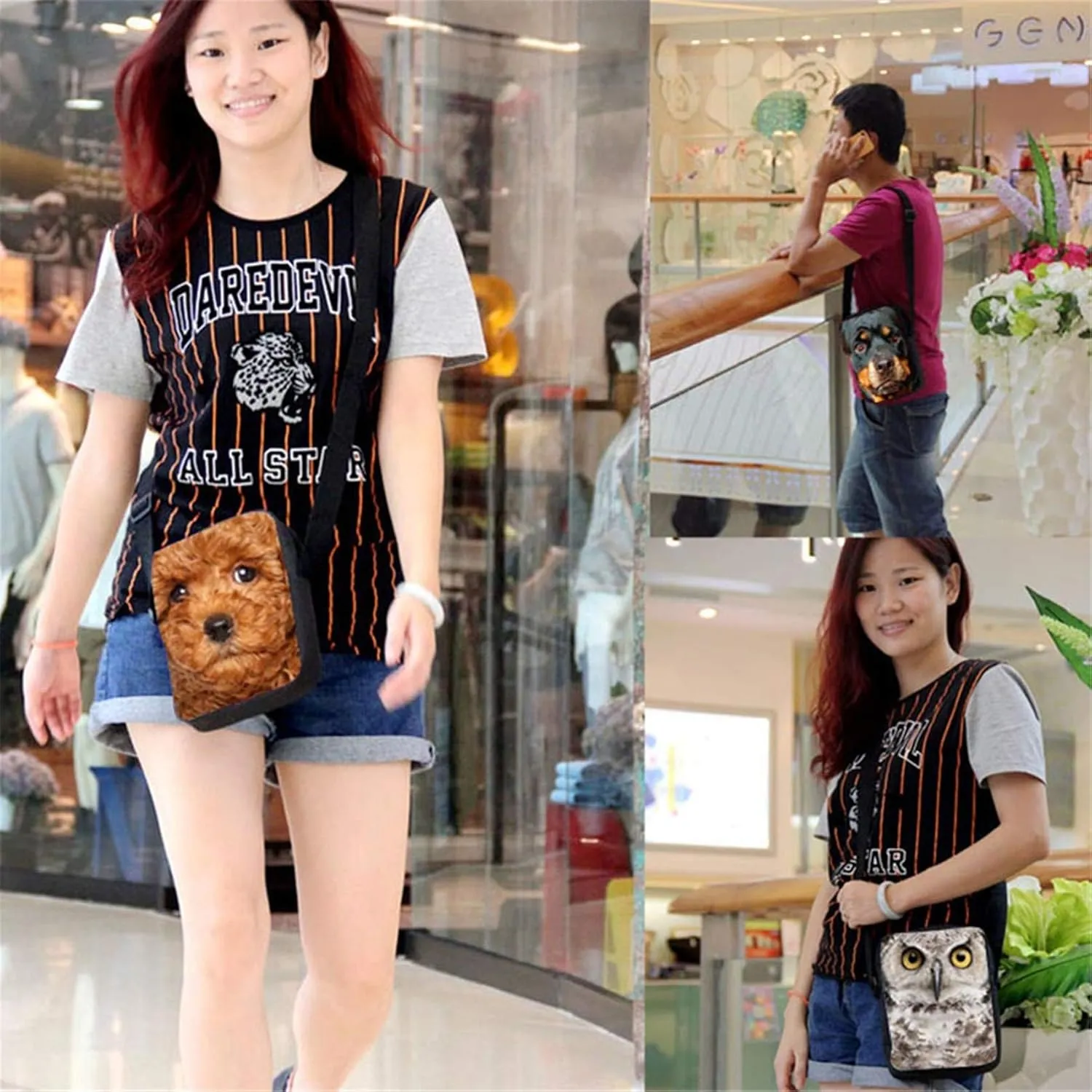 HUGS IDEA Small Messenger Bags Galaxy Dachshund Rose Print Shoulder Crossbody Bag for Womens Girls Lightweight Zipper Satchel Handbag for Travel School