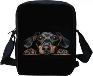 HUGS IDEA Women's Small Messenger Bag Black Dachshund Mini Shoulder Crossbody Tote Casual Travel Cell Phone Purse Wallet Bags