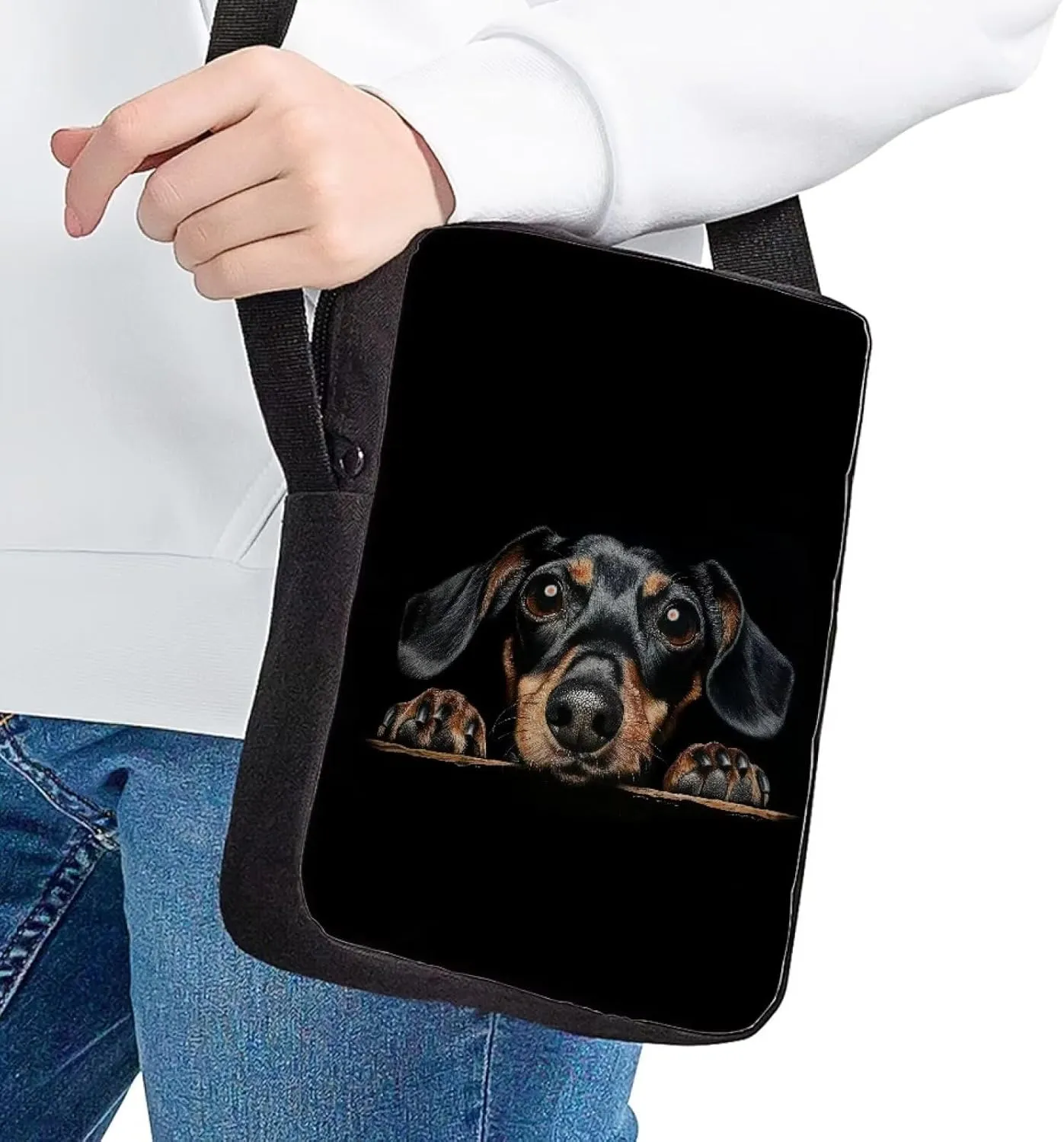 HUGS IDEA Women's Small Messenger Bag Black Dachshund Mini Shoulder Crossbody Tote Casual Travel Cell Phone Purse Wallet Bags