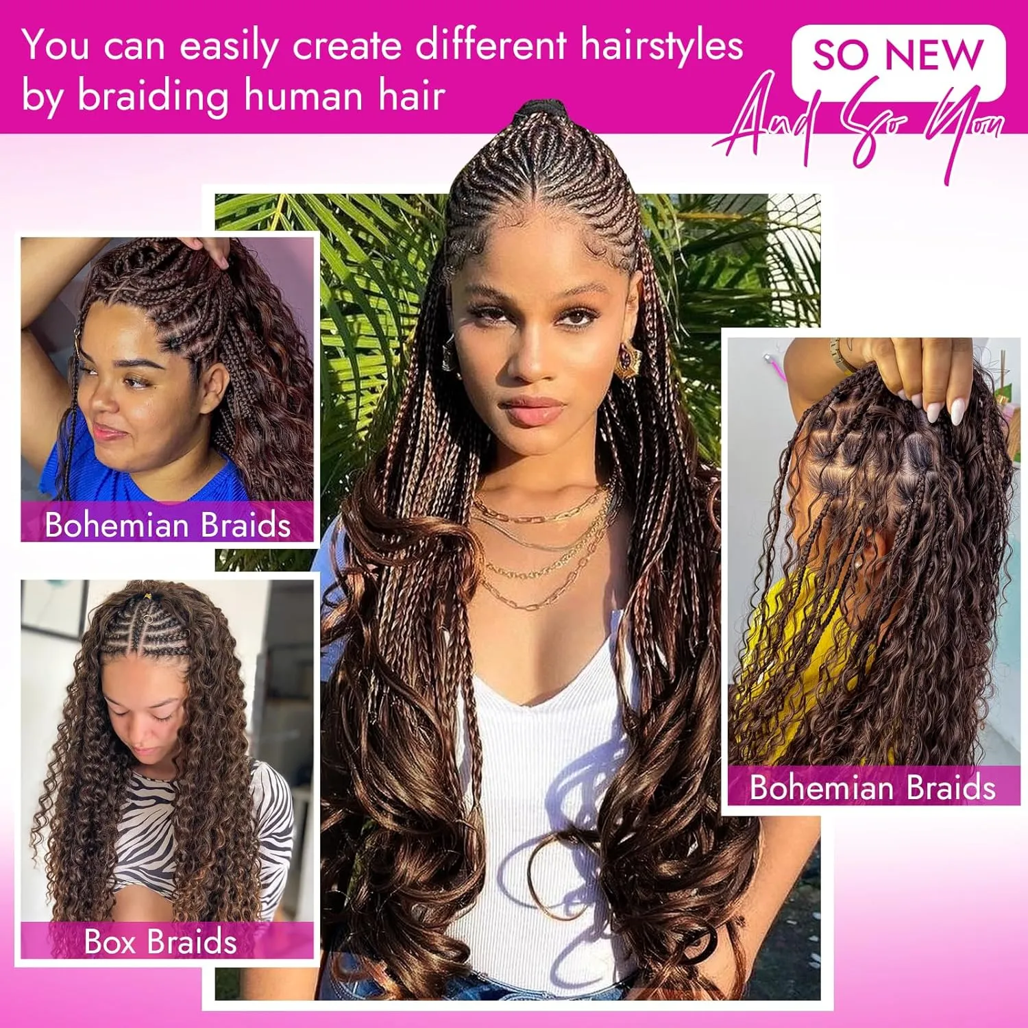 Human Braiding Hair Deep Water Wave 2 Bundles/Pack 50g 18 Inch, Dark Brown Bulk Human Hair Braiding Hair for Boho Braids, Curly Wet and Wavy Bohemian Human Hair for Braiding Non Weft