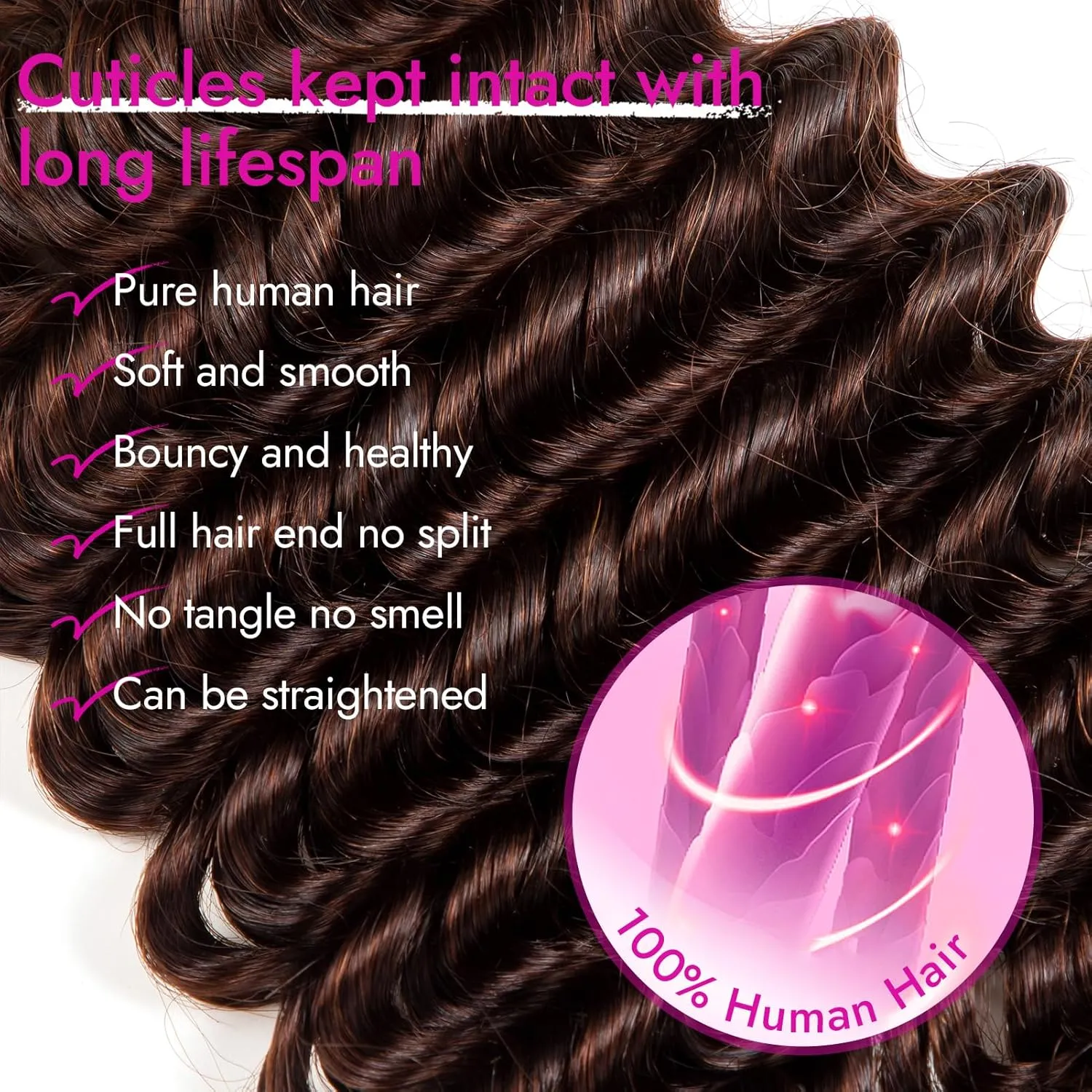 Human Braiding Hair Deep Water Wave 2 Bundles/Pack 50g 18 Inch, Dark Brown Bulk Human Hair Braiding Hair for Boho Braids, Curly Wet and Wavy Bohemian Human Hair for Braiding Non Weft