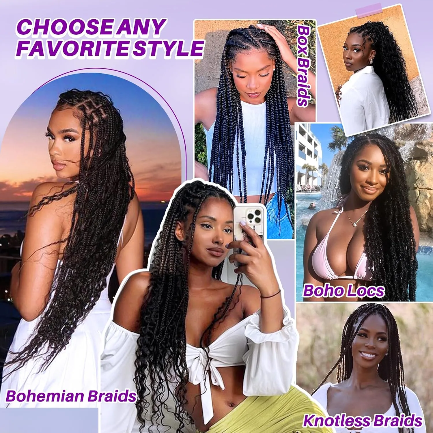 Human Braiding Hair for Boho Braids, Deep Wave Bulk Boho Braids Human Hair for Knotless Curly Bohemian Water Wave Boho Hair for Braiding 70g 16 Inch Natural Color (2 No Weft Bundles/Pack)