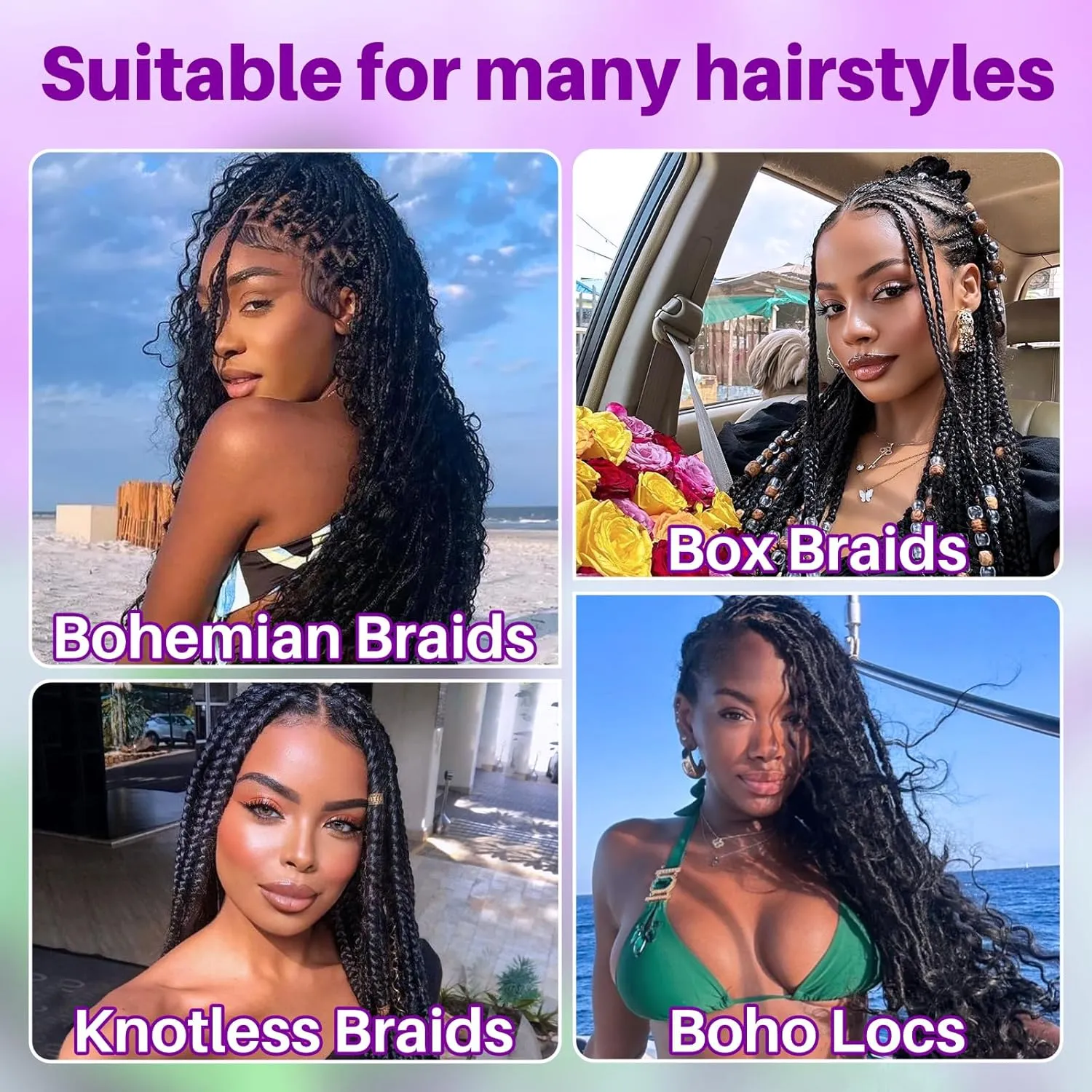 Human Braiding Hair for Boho Braids, Deep Wave Bulk Boho Braids Human Hair for Knotless Curly Bohemian Water Wave Boho Hair for Braiding 70g 16 Inch Natural Color (2 No Weft Bundles/Pack)