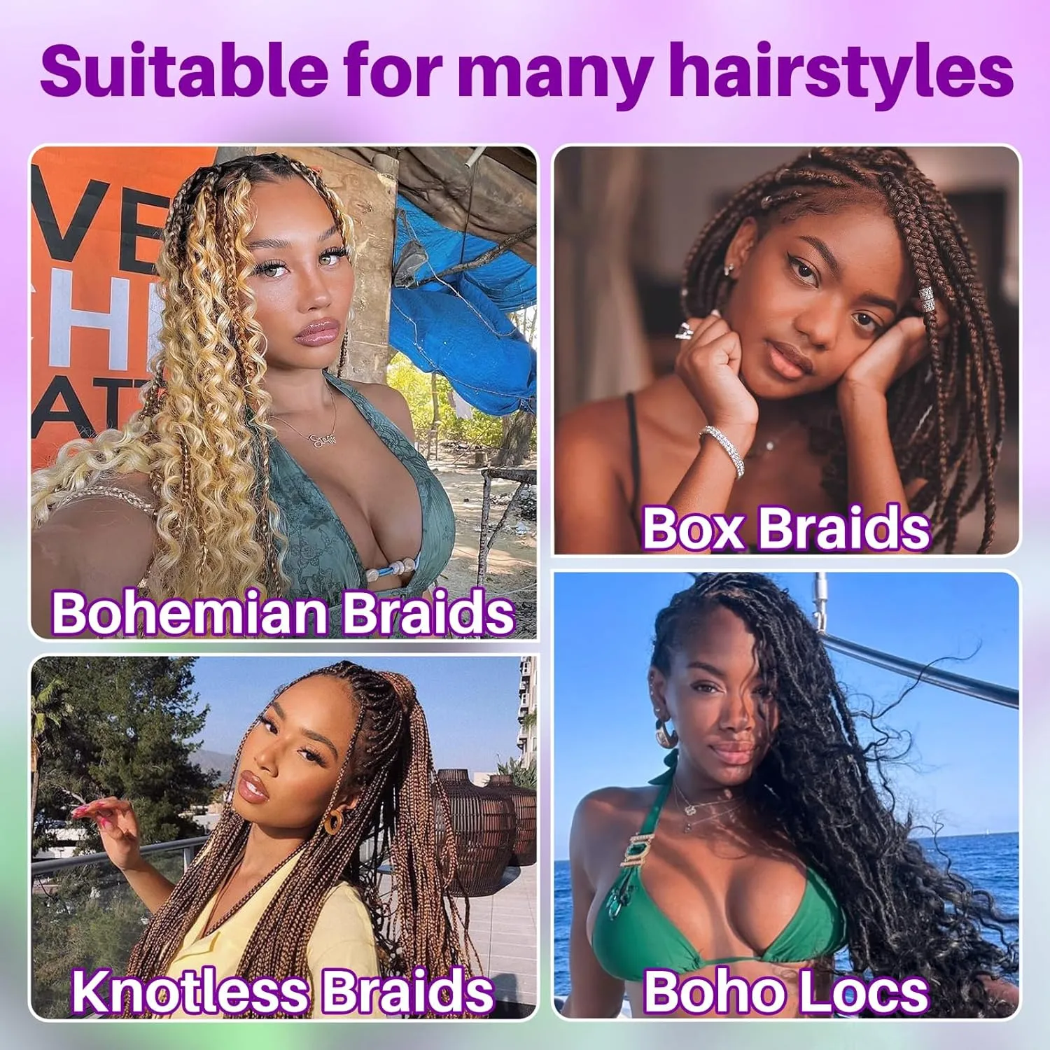 Human Braiding Hair for Boho Braids, Deep Wave Bulk Knotless Braids Curly Bohemian Water Wave Braiding 70g 16 Inch Auburn Ginger (2 No Weft Bundles/Pack)
