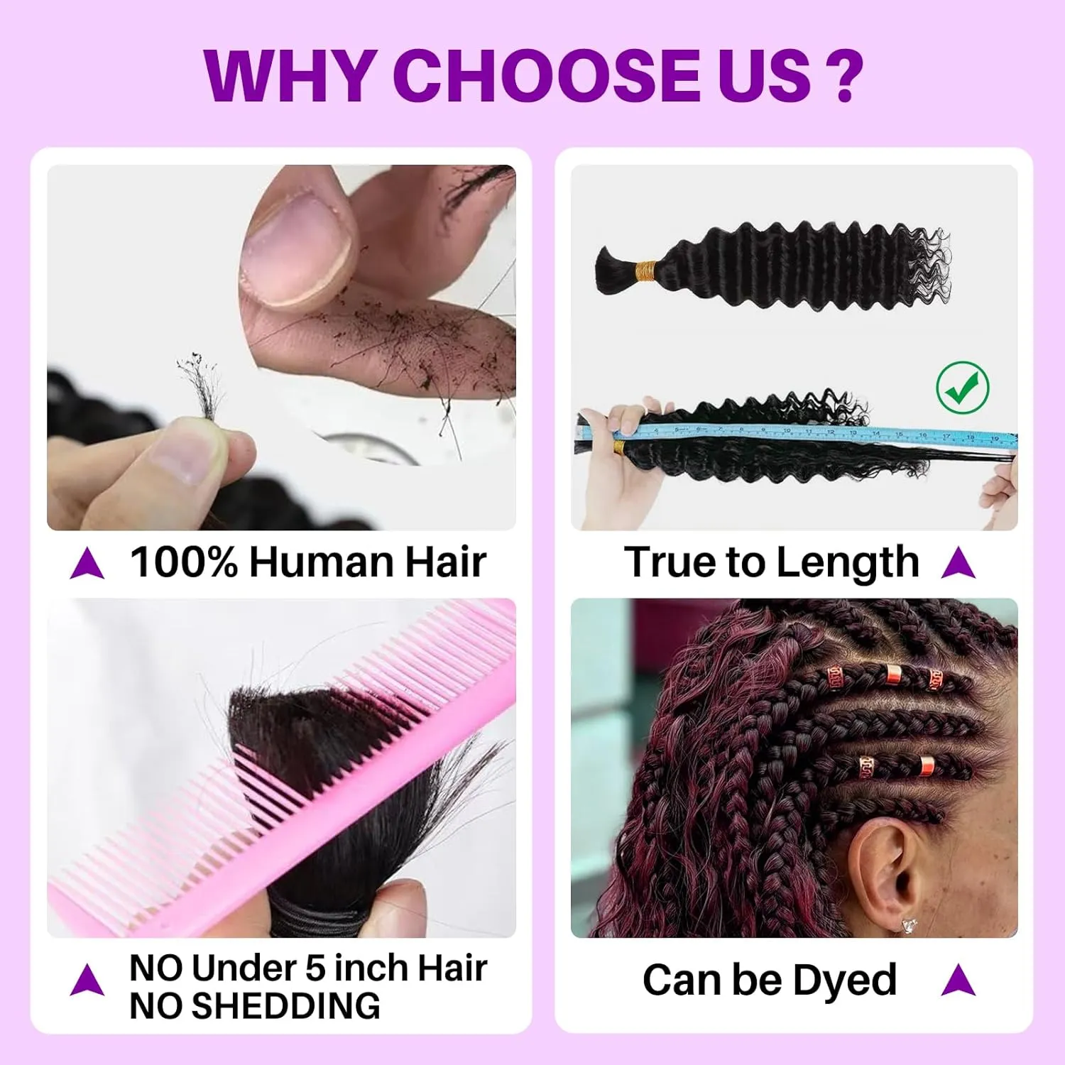 Human Braiding Hair for Boho Braids, Deep Wave Bulk Knotless Braids Curly Bohemian Water Wave Braiding 70g 16 Inch Auburn Ginger (2 No Weft Bundles/Pack)