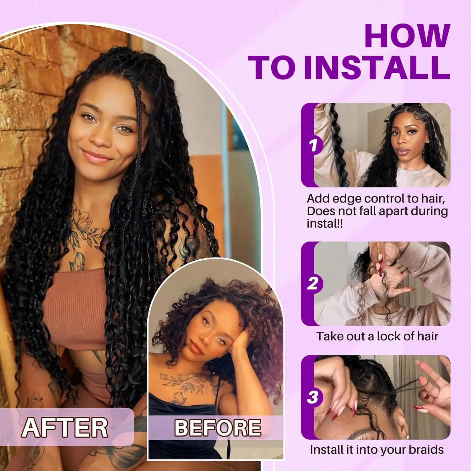 Human Braiding Hair for Boho Braids, Deep Wave Bulk Knotless Braids Curly Bohemian Water Wave Braiding 70g 16 Inch Auburn Ginger (2 No Weft Bundles/Pack)