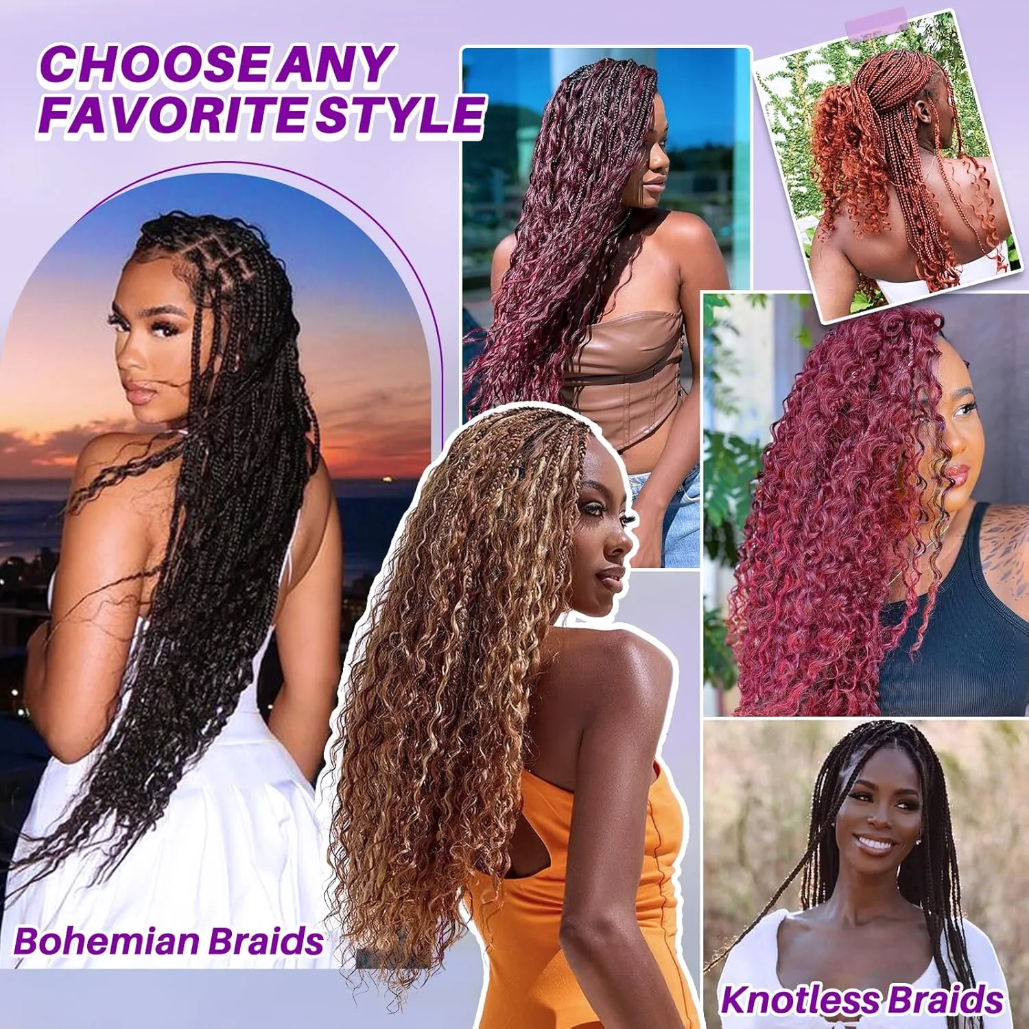 Human Braiding Hair for Boho Braids, Deep Wave Bulk Knotless Braids Curly Bohemian Water Wave Braiding 70g 16 Inch Auburn Ginger (2 No Weft Bundles/Pack)