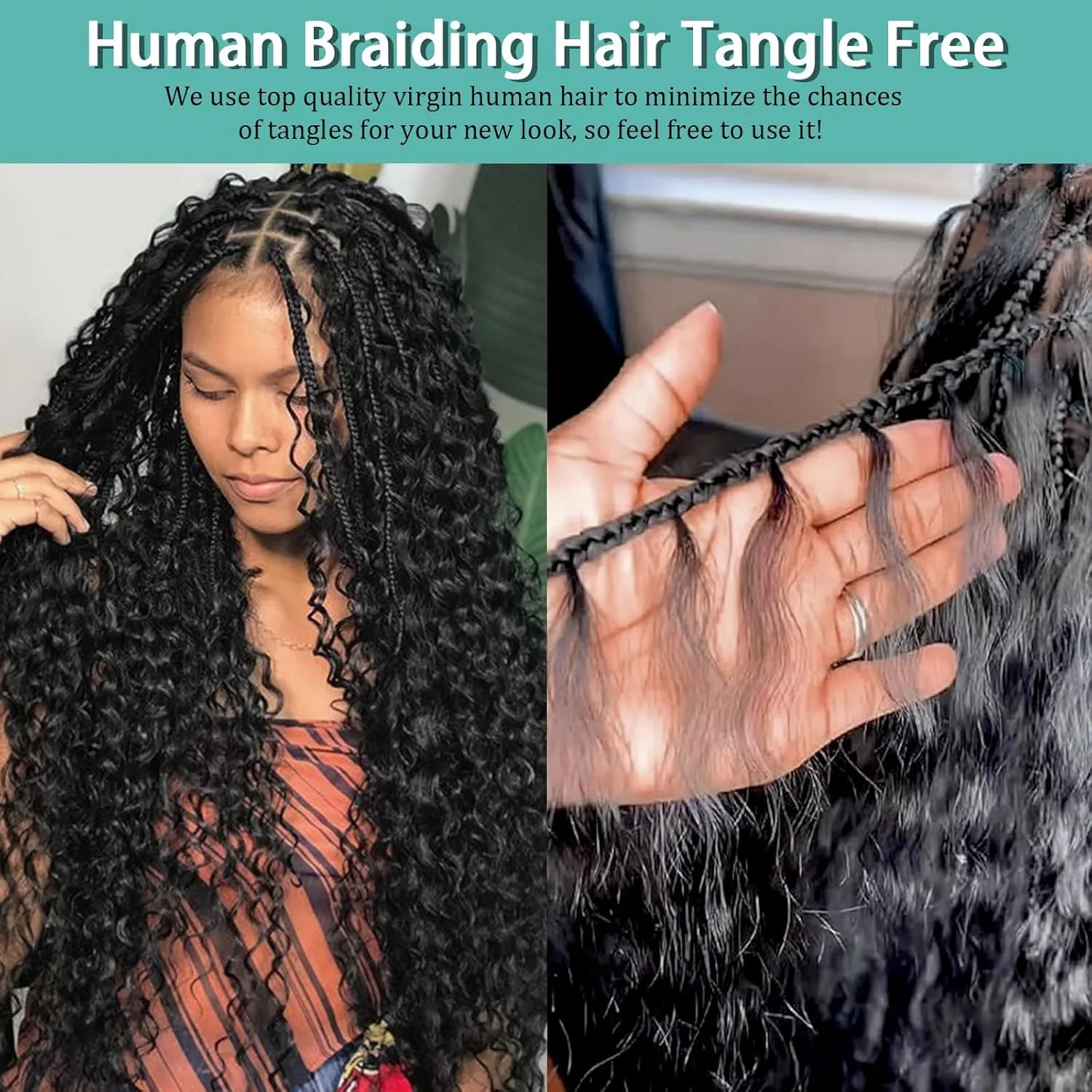 Human Braiding Hair for Boho Braids Human Hair 110g 16 Inch Curly Boho Hair for Braiding Knotless 12A Deep Wave Bohemian 3 Bundles/Pack Chocolate Brown