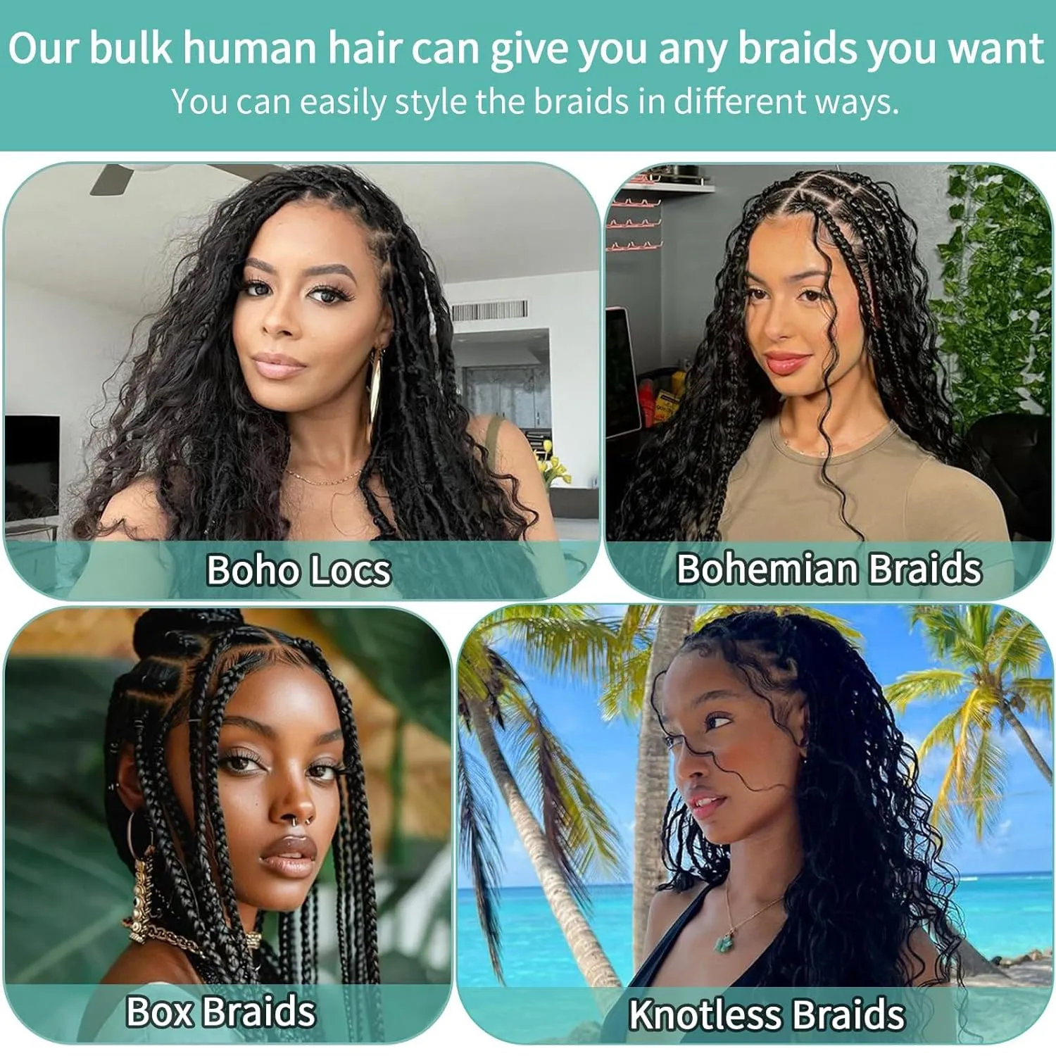 Human Braiding Hair for Boho Braids Human Hair 110g 16 Inch Curly Boho Hair for Braiding Knotless 12A Deep Wave Bohemian 3 Bundles/Pack Chocolate Brown