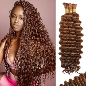 Human Braiding Hair for Boho Braids Human Hair 110g 20 Inch Curly Boho Hair for Braiding Knotless 12A Deep Wave Bohemian 3 Bundles/Pack Auburn Ginger