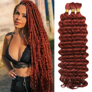 Human Braiding Hair for Boho Braids Human Hair 3 Bundles/Pack 110g 16 Inch Deep Wave Bulk Human Hair for Braiding Curly Knotless 12A Brazilian Virgin Copper