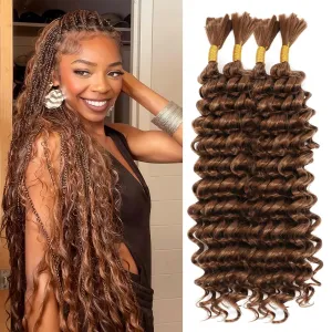 Human Braiding Hair Mix Synthetic Boho Hair for Braiding, 16 Inch 200g Boho Braids 4 Bundles Wet and Wavy Curly Deep Wave Bulk Bohemian Extensions for Black Women (30#, 16 Inch)