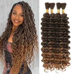 Human Braiding Hair Mix Synthetic Boho Hair for Braiding, 16 Inch 200g Boho Braids 4 Bundles Wet and Wavy Curly Deep Wave Bulk Bohemian Extensions for Black Women (T-27, 16 Inch)