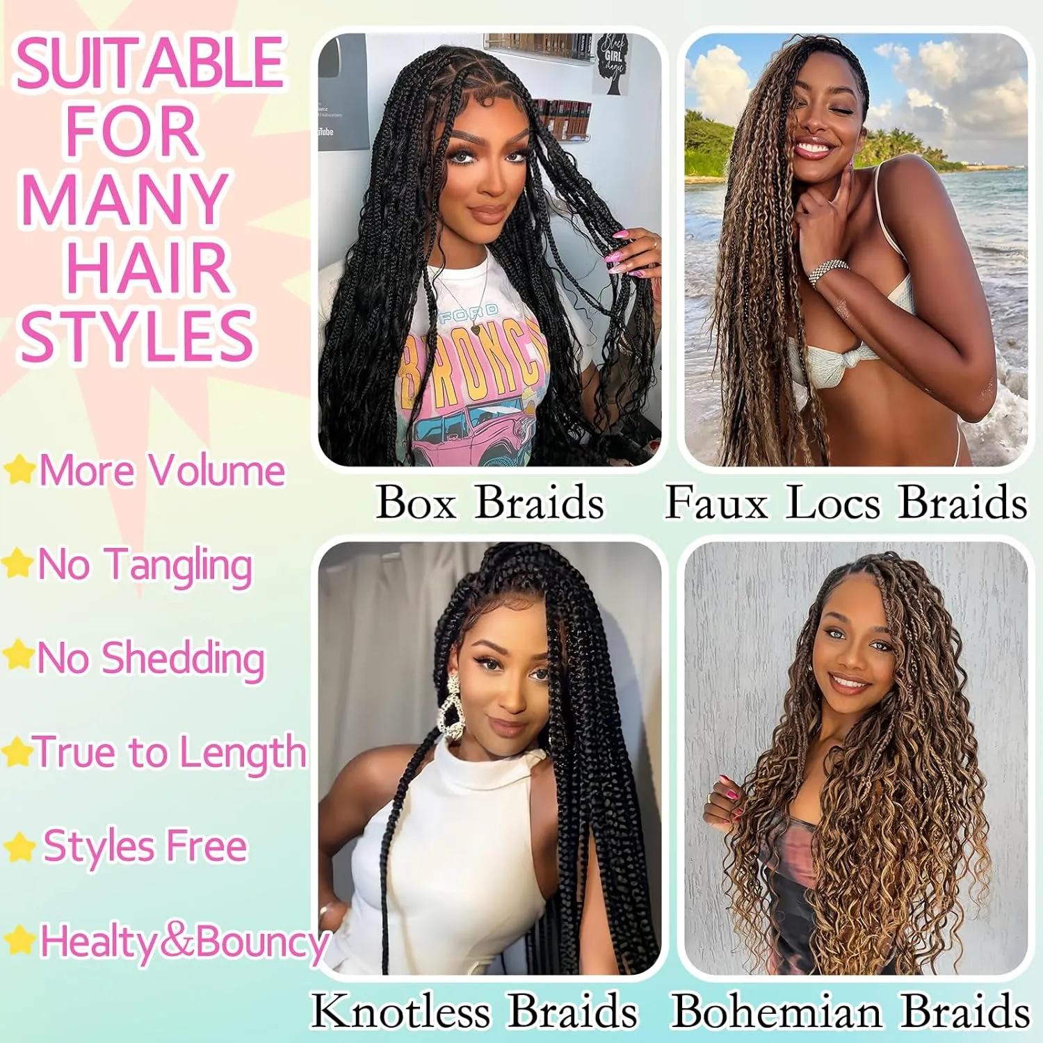 Human Braiding Hair Mix Synthetic Boho Hair for Braiding, 16 Inch 200g Boho Braids 4 Bundles Wet and Wavy Curly Deep Wave Bulk Bohemian Extensions for Black Women (T-27, 16 Inch)