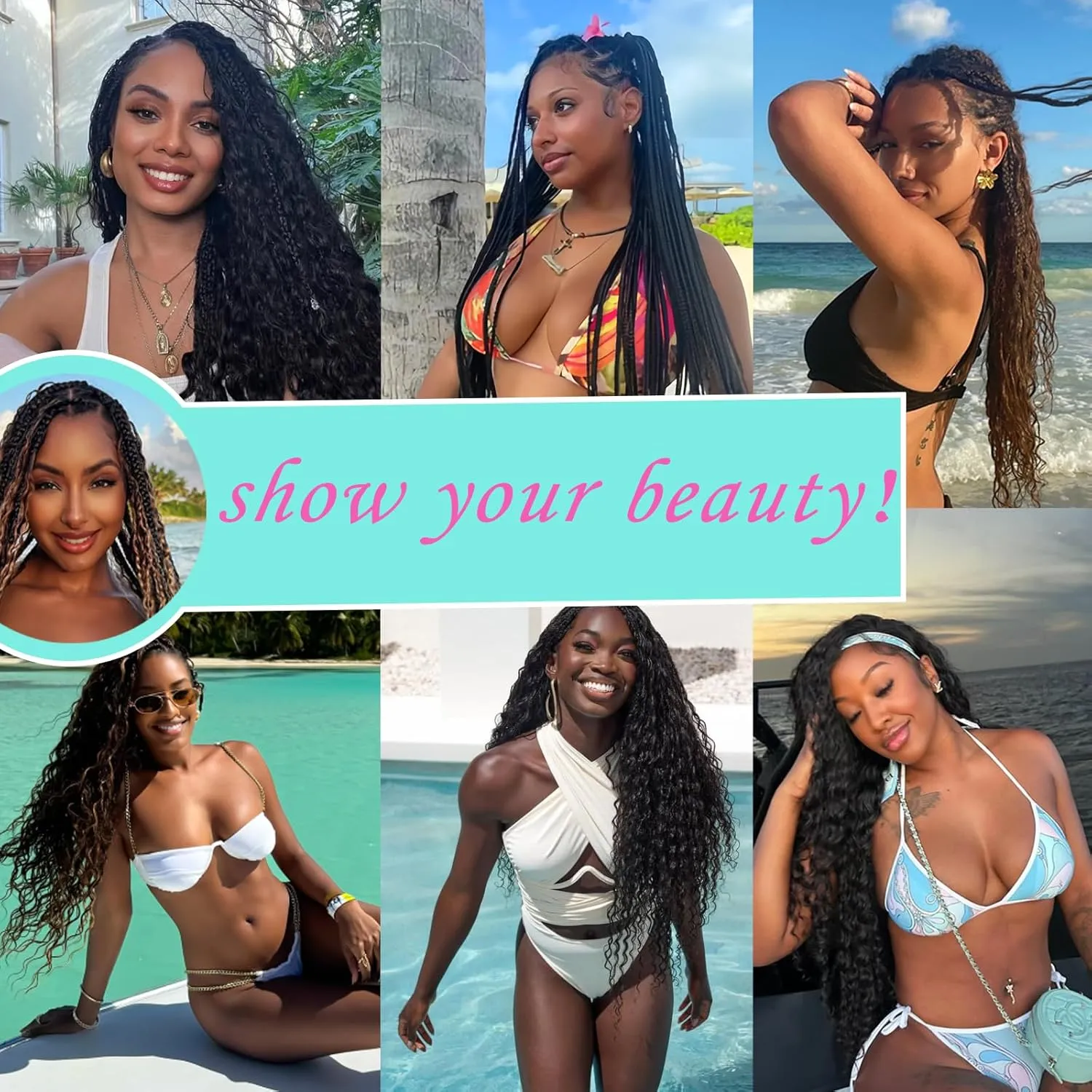 Human Braiding Hair Mix Synthetic Boho Hair for Braiding, 16 Inch 200g Boho Braids 4 Bundles Wet and Wavy Curly Deep Wave Bulk Bohemian Extensions for Black Women (T-27, 16 Inch)