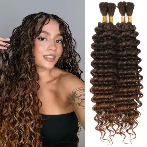 Human Braiding Hair Mix Synthetic Boho Hair for Braiding, 16 Inch 200g Boho Braids 4 Bundles Wet and Wavy Curly Deep Wave Bulk Bohemian Extensions for Black Women (T-30, 16 Inch)