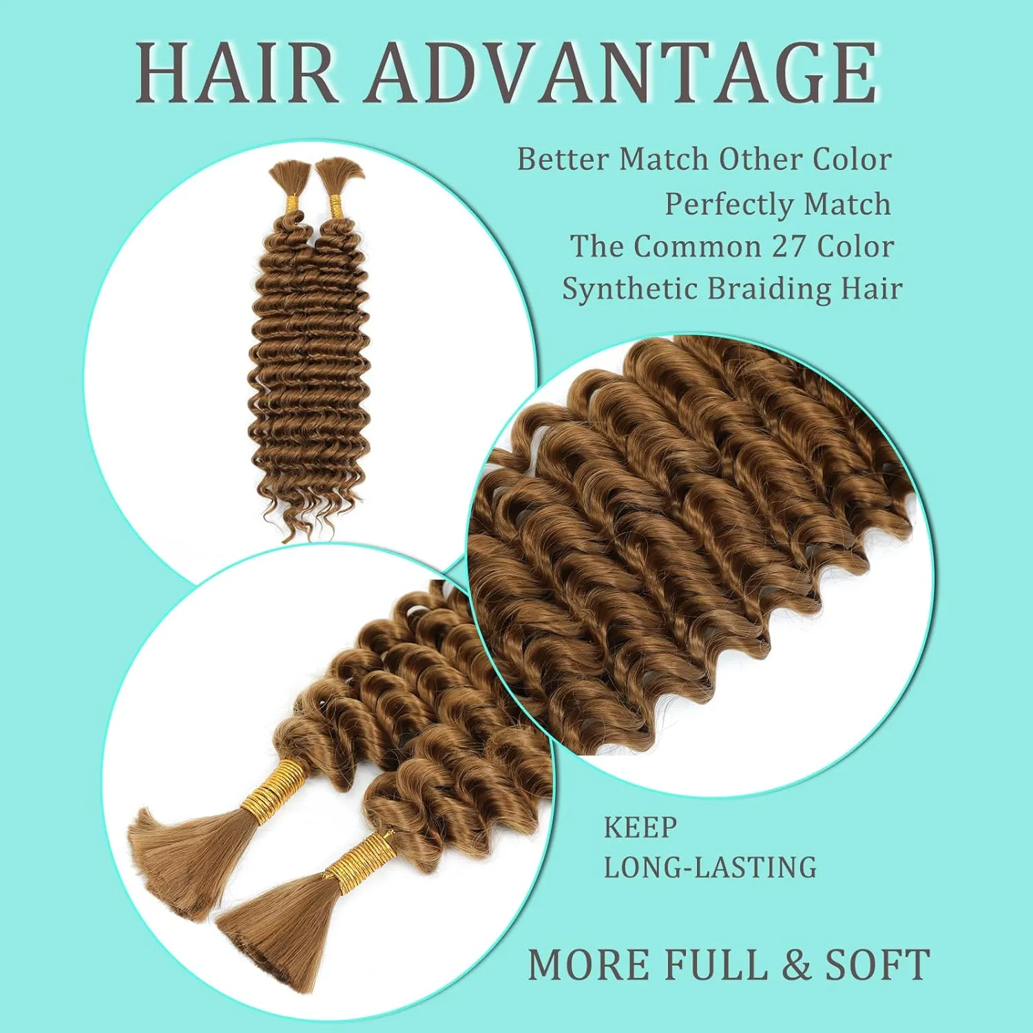 Human Braiding Hair Mix Synthetic Curly Boho Hair for Braiding, 20 Inch Boho Braids 4 Bundles 110g/Bundle Wet and Wavy Deep Wave Bulk Extensions for Black Women (27#, 20 Inch 4 Bundles)