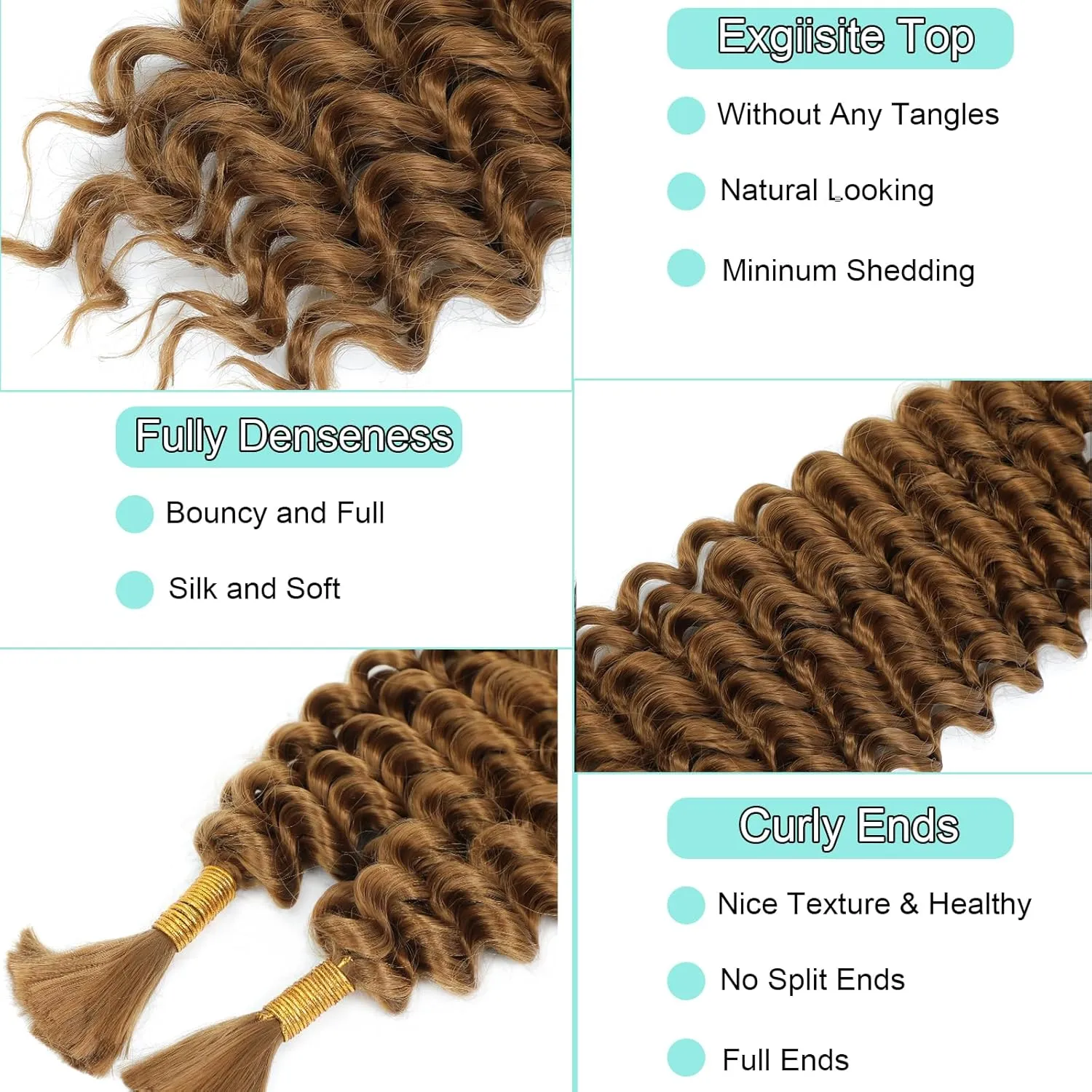 Human Braiding Hair Mix Synthetic Curly Boho Hair for Braiding, 20 Inch Boho Braids 4 Bundles 110g/Bundle Wet and Wavy Deep Wave Bulk Extensions for Black Women (27#, 20 Inch 4 Bundles)