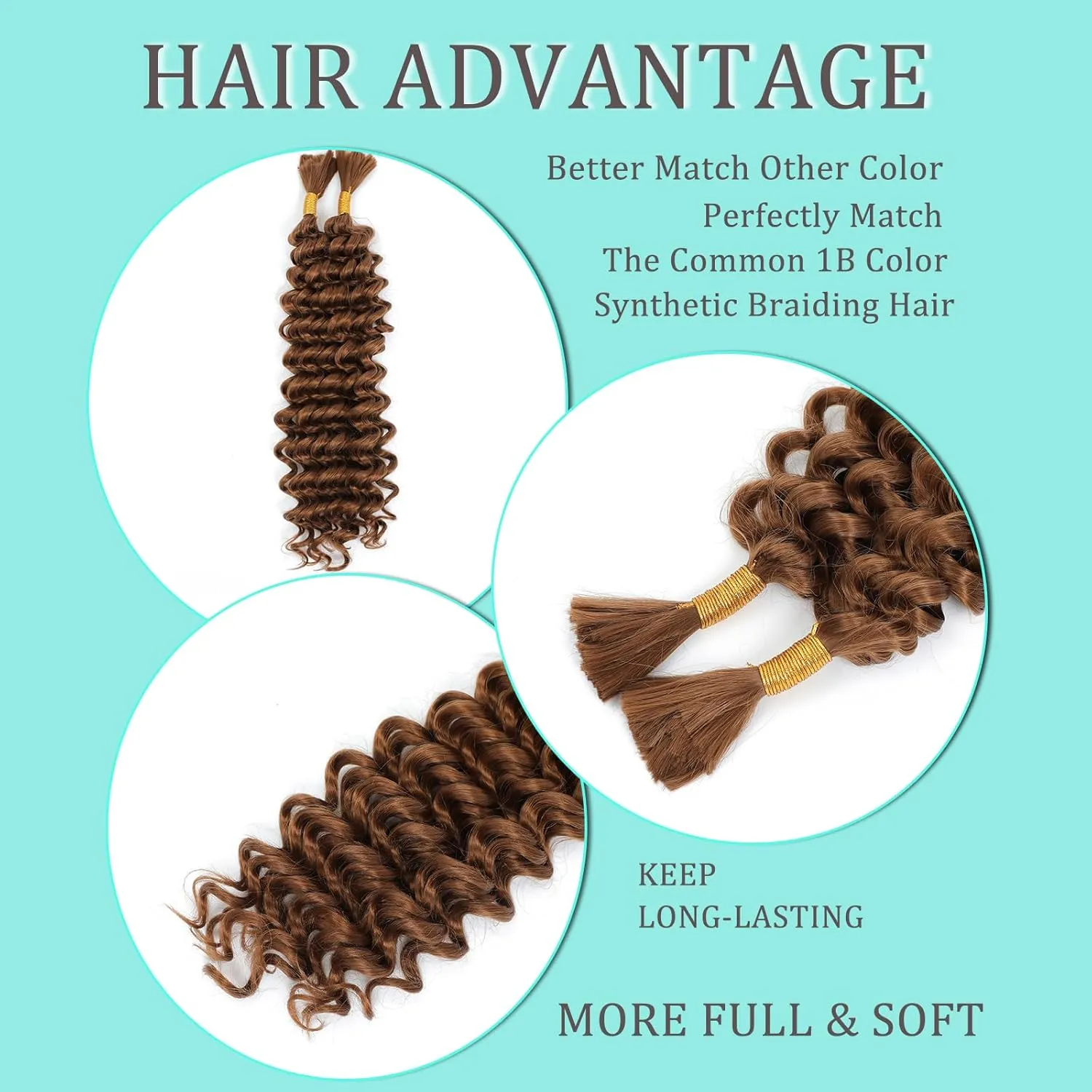 Human Braiding Hair Mix Synthetic Curly Boho Hair for Braiding, 20 Inch Boho Braids 4 Bundles 110g/Bundle Wet and Wavy Deep Wave Bulk Extensions for Black Women (30#, 20 Inch 4 Bundles)
