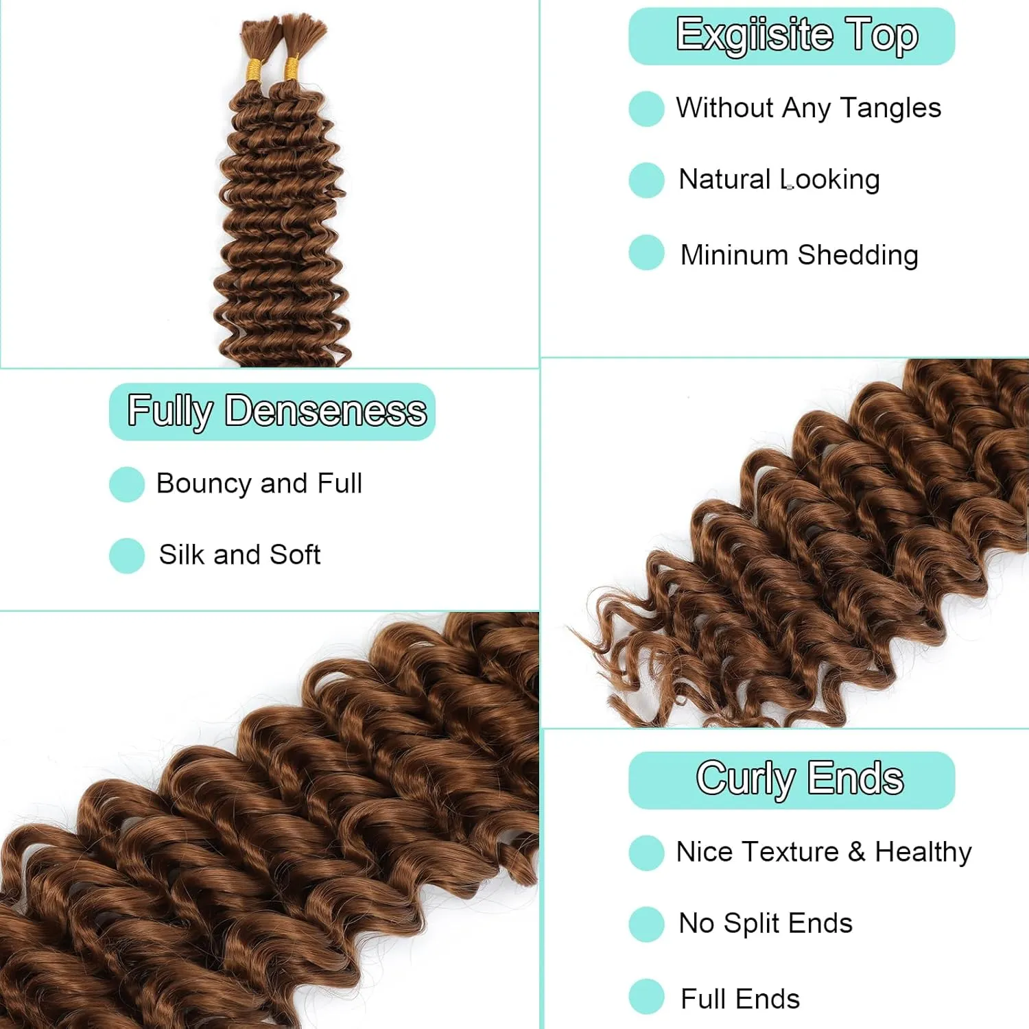 Human Braiding Hair Mix Synthetic Curly Boho Hair for Braiding, 20 Inch Boho Braids 4 Bundles 110g/Bundle Wet and Wavy Deep Wave Bulk Extensions for Black Women (30#, 20 Inch 4 Bundles)