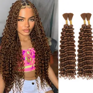 Human Braiding Hair Mix Synthetic Curly Boho Hair for Braiding, 20 Inch Boho Braids 4 Bundles 110g/Bundle Wet and Wavy Deep Wave Bulk Extensions for Black Women (30#, 20 Inch 4 Bundles)