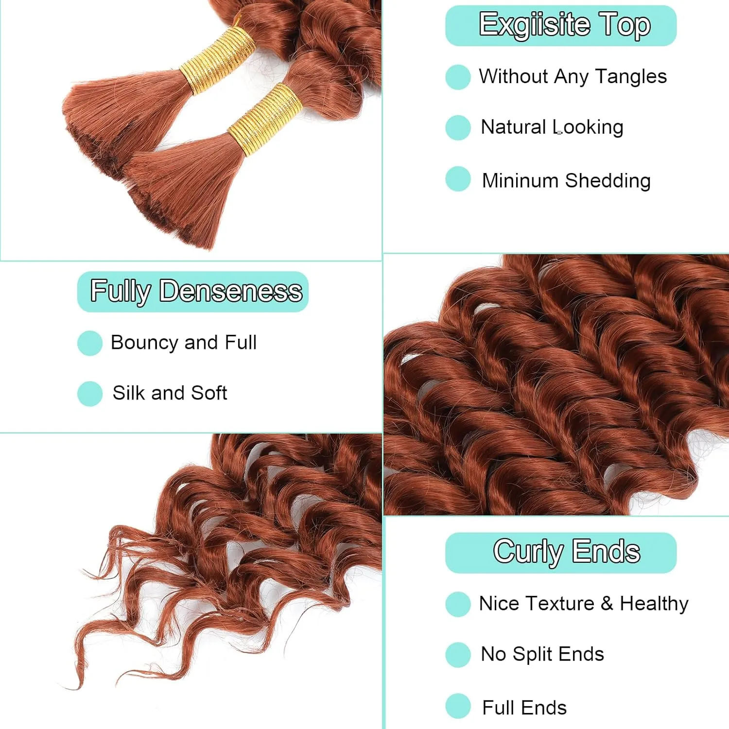 Human Braiding Hair Mix Synthetic Curly Boho Hair for Braiding, 20 Inch Boho Braids 4 Bundles 110g/Bundle Wet and Wavy Deep Wave Bulk Extensions for Black Women (350#, 20 Inch 4 Bundles)
