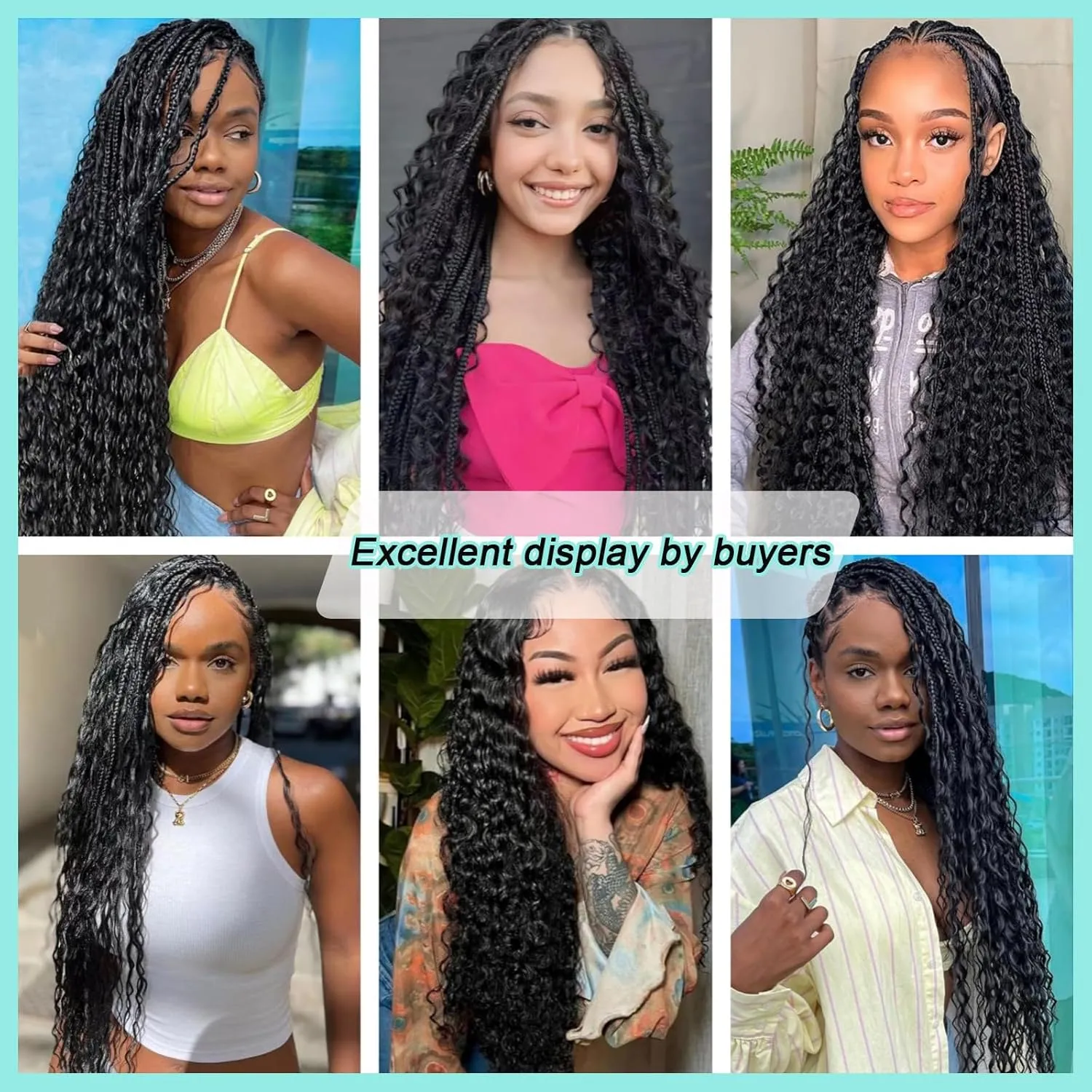 Human Braiding Hair Mix Synthetic Curly Boho Hair for Braiding, 20 Inch Boho Braids 4 Bundles 110g/Bundle Wet and Wavy Deep Wave Bulk Extensions for Black Women (350#, 20 Inch 4 Bundles)